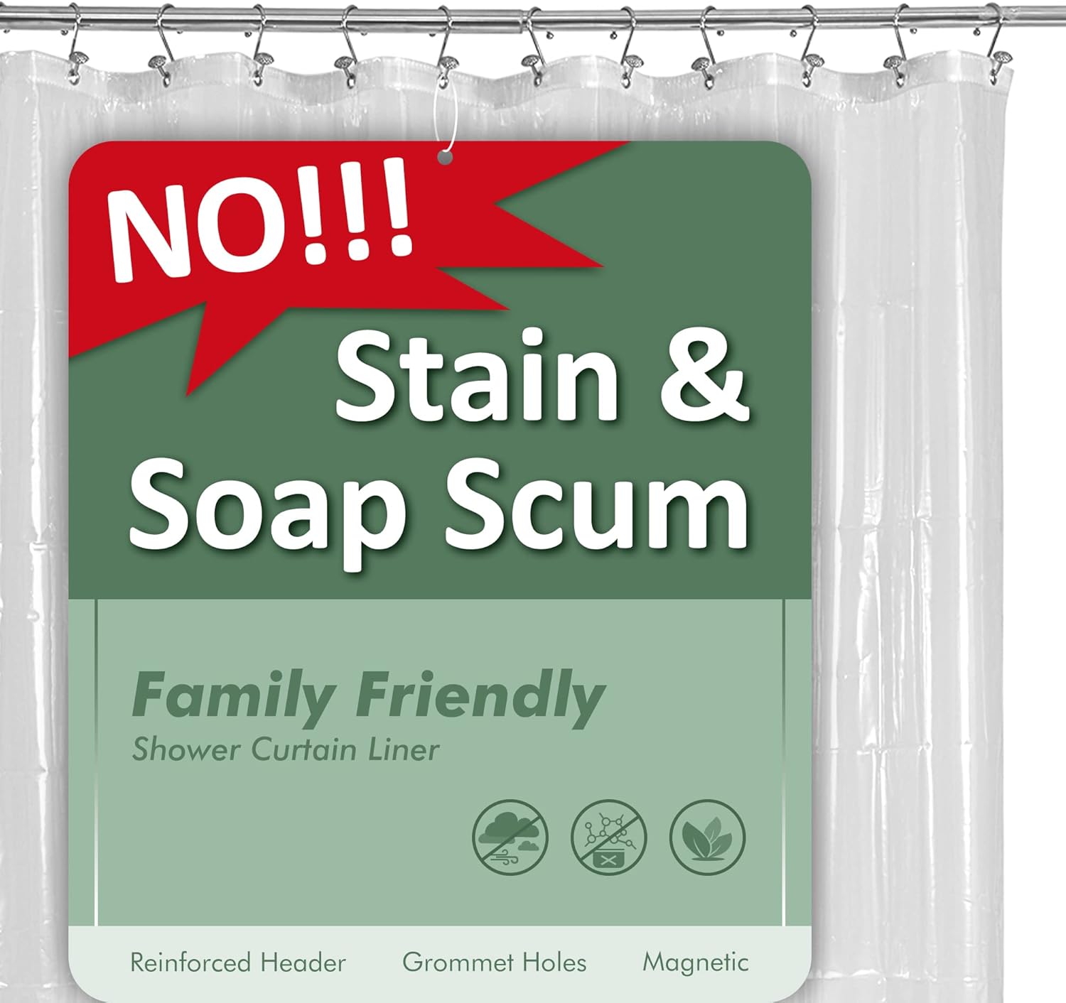 Barossa Design Plastic Shower Liner Clear - Premium PEVA Shower Curtain Liner with Rustproof Grommets and 3 Magnets, Waterproof Cute Lightweight Standard Size Bathroom Curtains - Clear - Image 2