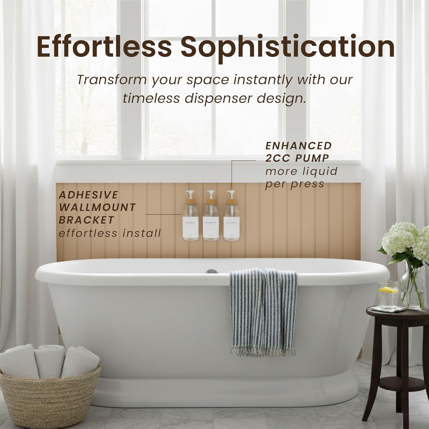 MaisoNovo Shampoo and Conditioner Dispenser - Shower Soap Dispenser Wall Mounted - 16.9 fl oz Set of 3 Clear Plastic Bottles White Bamboo Pump - Shampoo Dispenser, Shower Dispenser 3 Chamber No Drill - Image 5