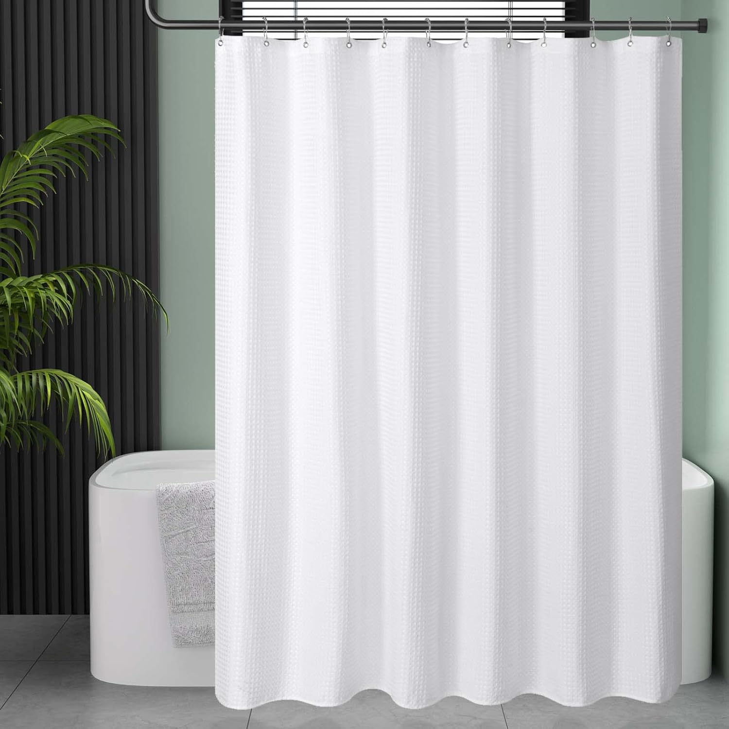 AmazerBath White Shower Curtain Fabric, Waffle Shower Curtains for Bathroom, Cloth Shower Curtain Heavy Duty, Thick Bathroom Shower Curtains Hotel Quality, Premium Polyester, 72x72 Inches - Image 9