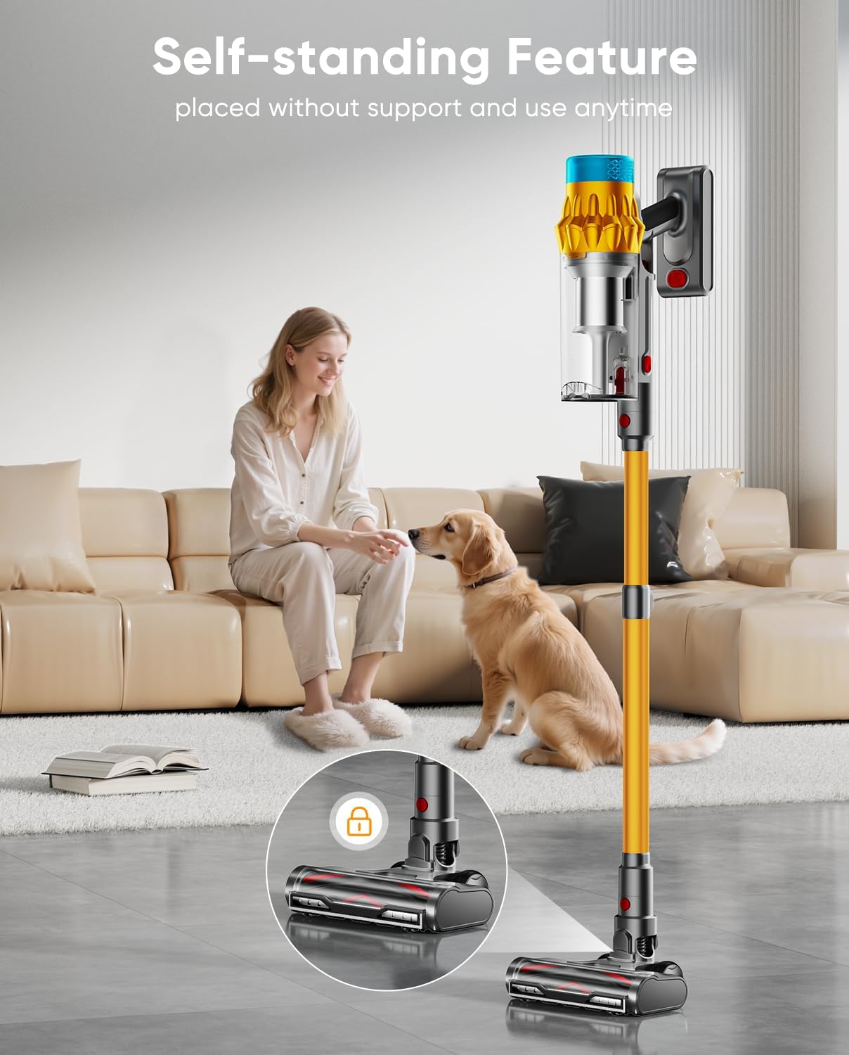 Cordless Vacuum Cleaner, 650W/55KPA/70 Mins Vacuum Cleaners for Home with Self-Standing, Anti-Tangle Brush, Smart Display and 1.8L Cup Cordless Stick Vacuum Cleaner for Pet Hair/Carpets - Image 4