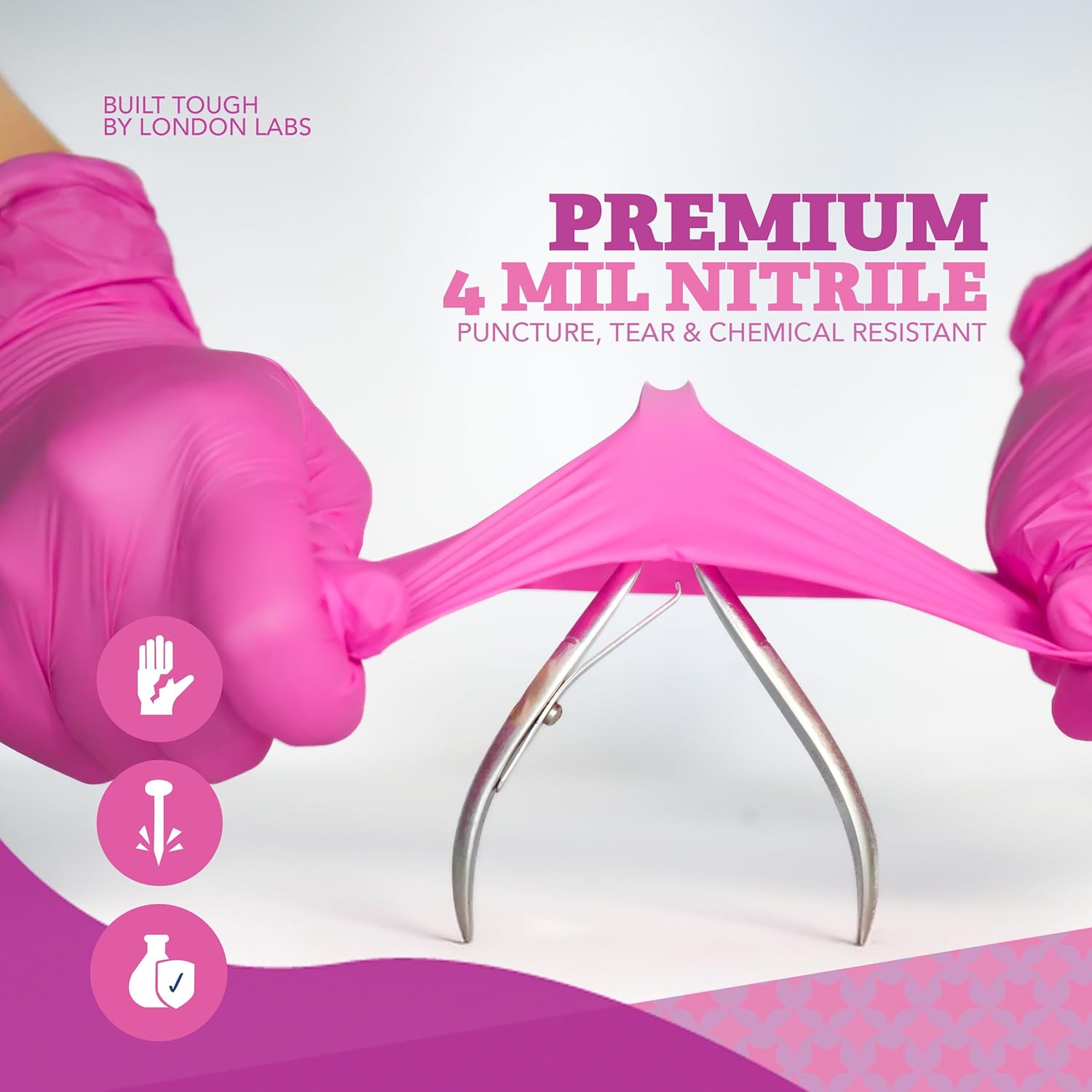 4 Mil – Fuchsia Pink Nitrile Gloves – Disposable Latex Free & Powder Free– Chemical Resistant, Pink Rubber Gloves - Image 2