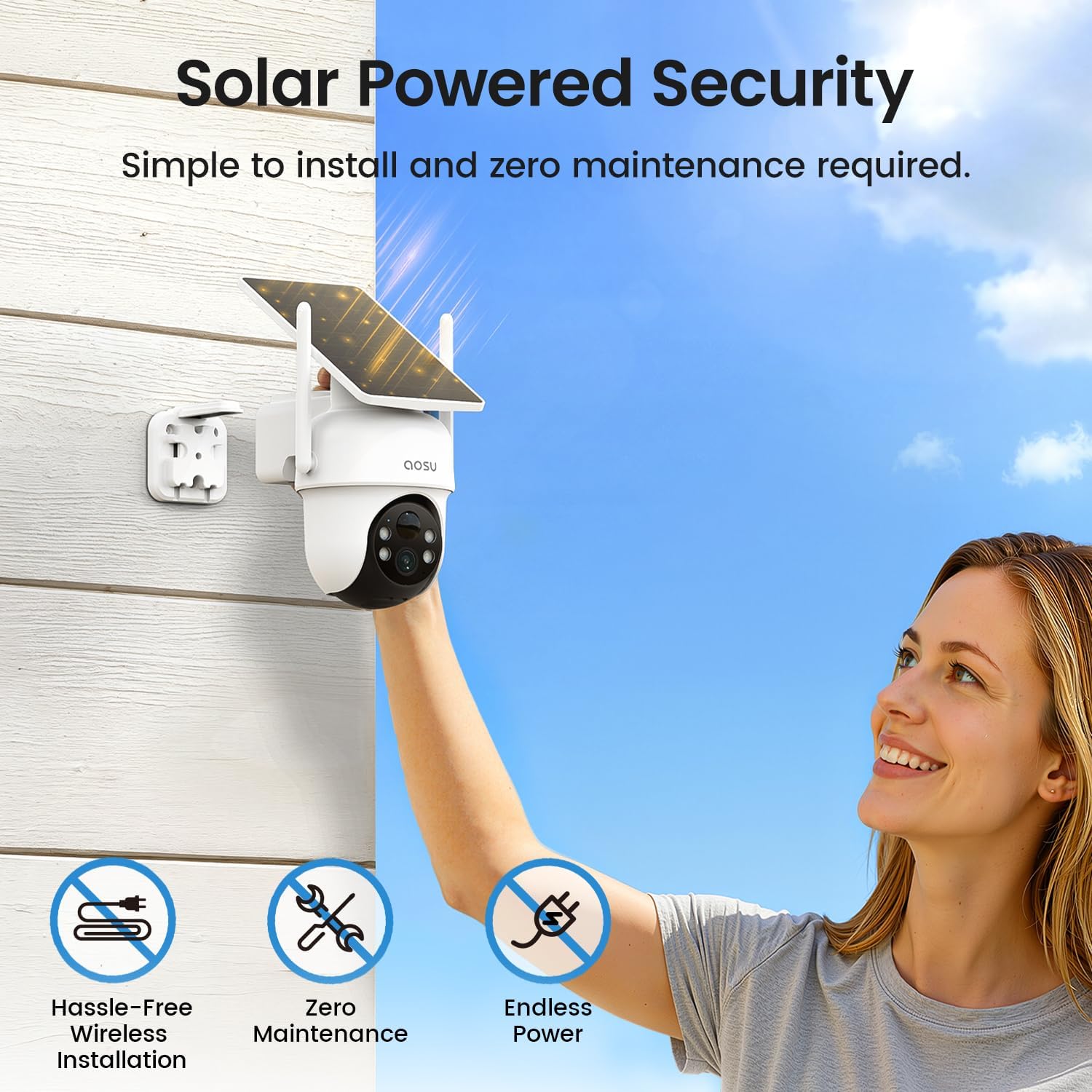 aosu Security Cameras Outdoor Wireless, 4 Cam-Kit, No Subscription, Solar-Powered, Home Security Cameras System with 360° Pan & Tilt, Auto Tracking, 2K Color Night Vision, Easy Setup, 2.4 & 5GHz WiFi - Image 8