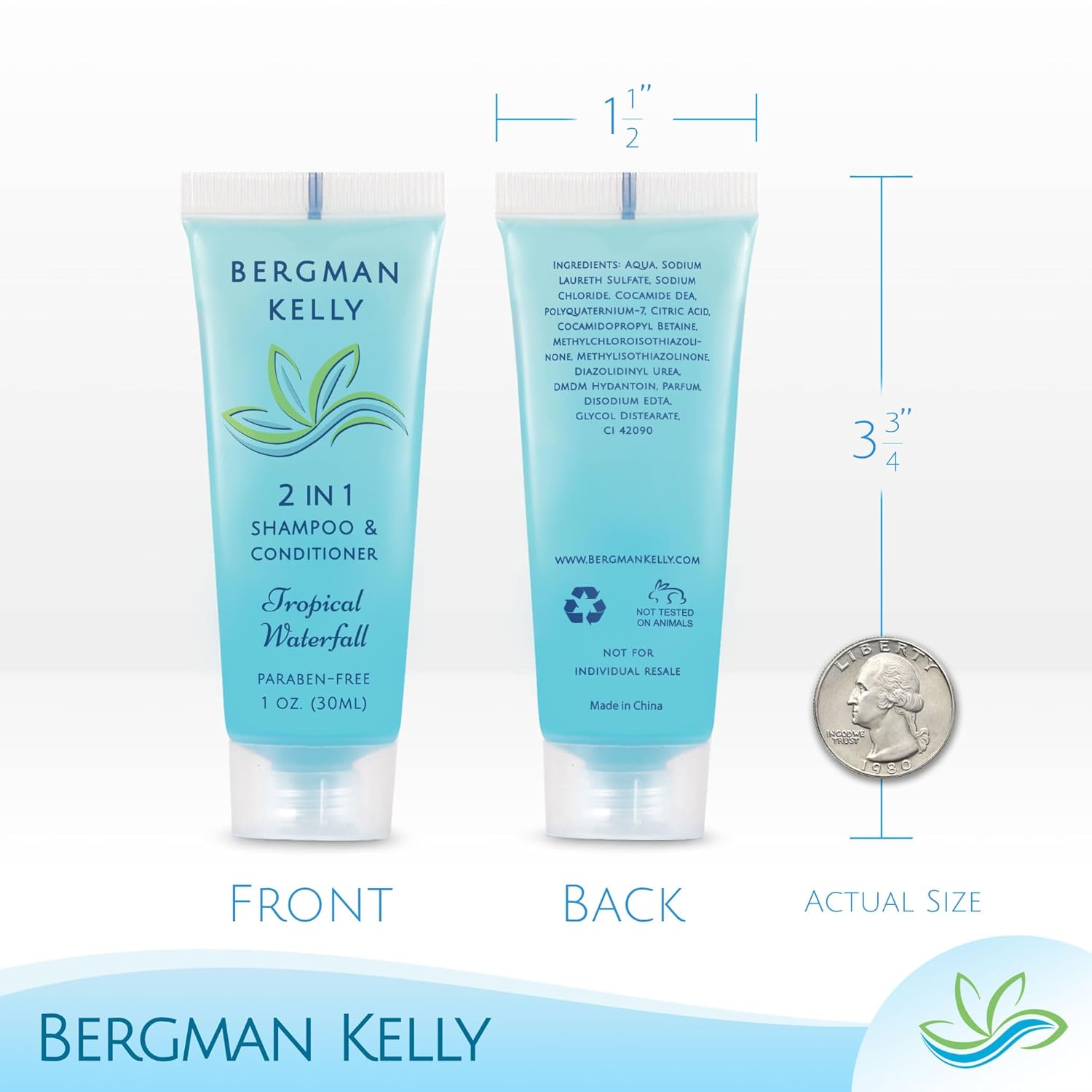 BERGMAN KELLY Rectangle Soap Bars, 2in1 Shampoo & Conditioner 2-Piece Set (Tropical Waterfall, 1 oz ea, 100 pc), Delight Your Guests with Revitalizing & Refreshing Sanitary Toiletries Hotel Amenities - Image 3