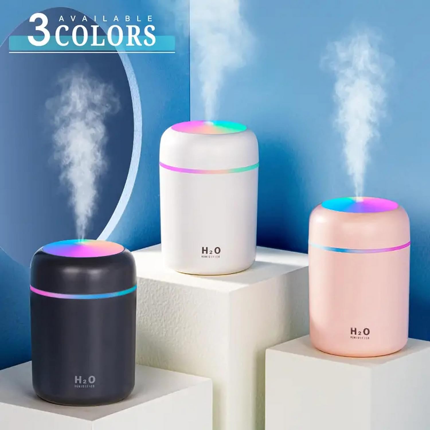 Portable Mini Humidifier, Colorful, Cool Mist, USB Powered. Perfect for Bedroom, Office & Car (300ml, White) - Image 7