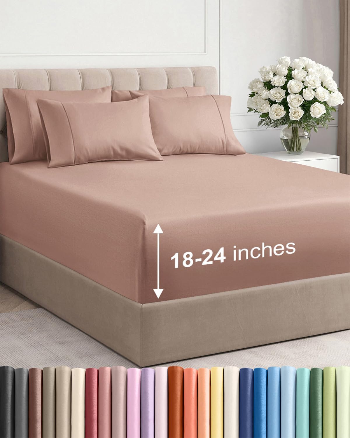 Extra Deep King Sheet Set - 6 Piece Breathable and Cooling Sheets - Hotel Luxury Bedding for Women, Men, Kids & Teens - Easy & Secure Fit - Soft, Wrinkle Free and Comfy - Extra Deep Pockets - Mauve