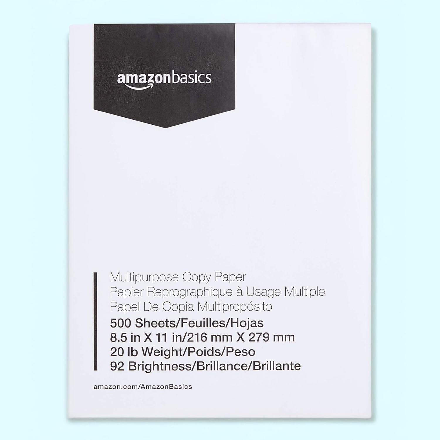 Amazon Basics Multipurpose Copy Printer Paper, 8.5 x 11 Inches, 20 lb, 1 Ream, (500 Sheets), 92 Bright, White