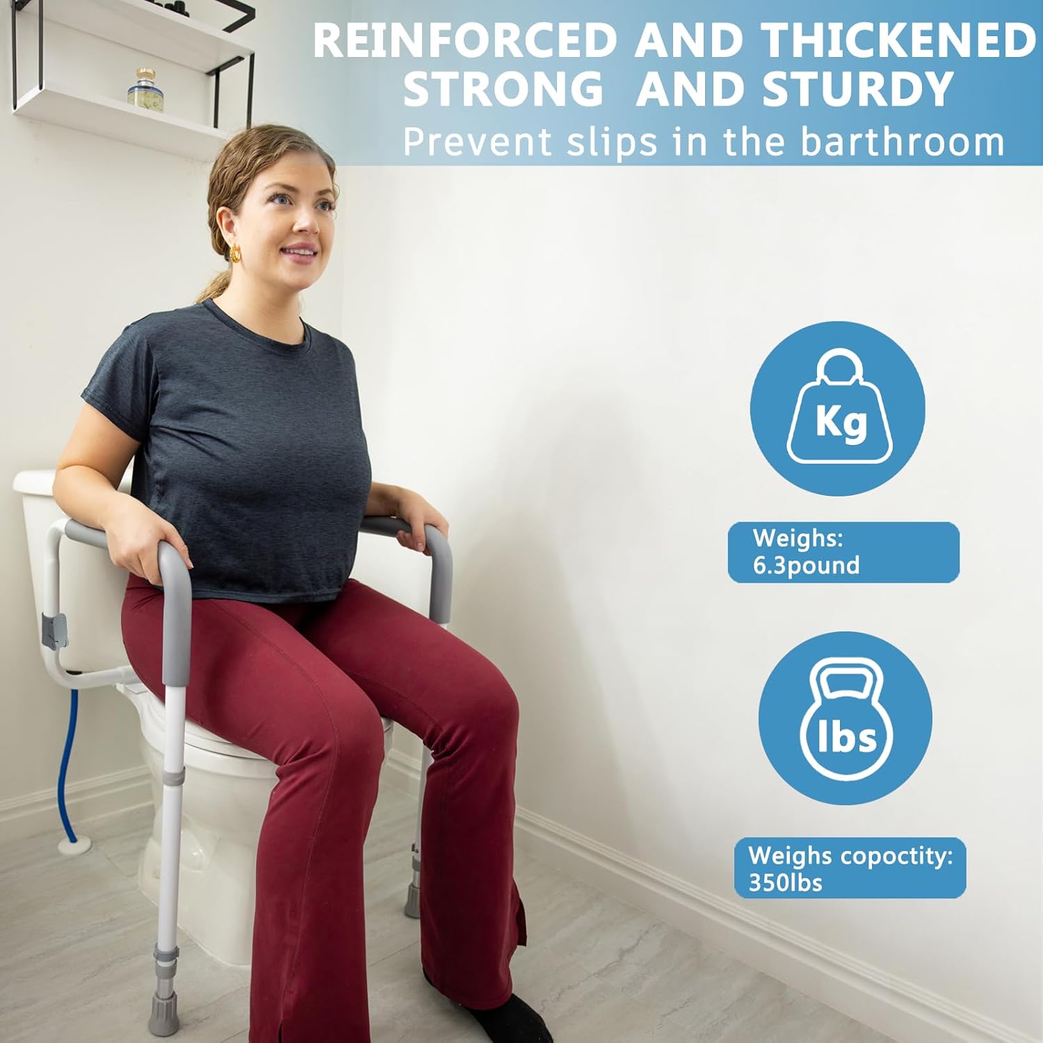 Toilet Safety Rails for Elderly Adults - Adjustable Bathroom Toilet Safety Frame with Handles - Stand Alone Toilet Grab Bar for Senior, Handicap & Disabled,Fits Most Toilets, White, TRX-8002 - Image 2