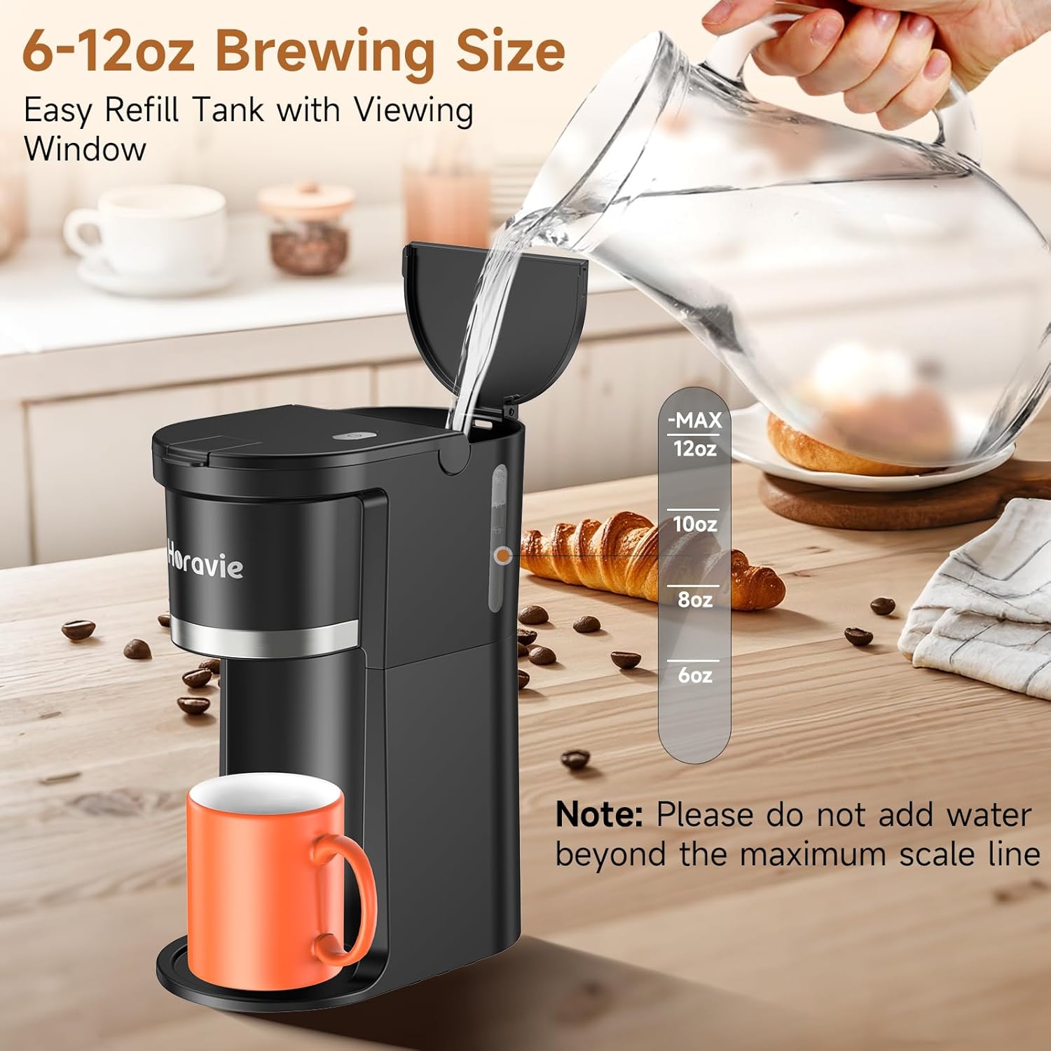 Small Single Serve Coffee Maker, Fast Brew One Cup Coffee Machine for K Cup and Grounds, 6 to 12 oz. Brew Sizes, Capsule Coffee Machine with Descaling Reminder and Viewing Tank, Black - Image 6