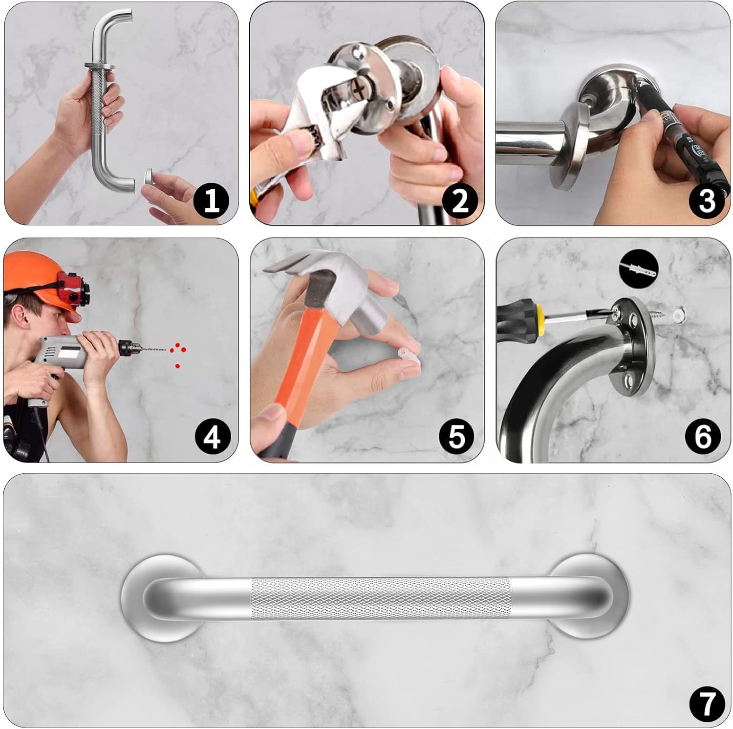 Grab Bars for Shower, 2 Pack 16 Inch Anti-Slip Safety Shower Handle for Senior, Stainless Steel Shower Grab Bars, Handicap Elderly Bathtub and Toilet Bathroom Assist - Image 6