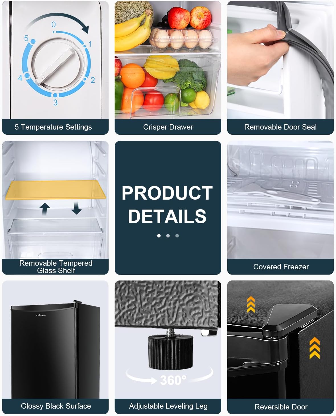 Upstreman 3.2 Cu.Ft Mini Fridge with Freezer, Single Door Mini Fridge, Dorm Fridge, Adjustable Thermostat, Mini Refrigerator for Bedroom, Office, Dorm, Black-BR321 - Image 5