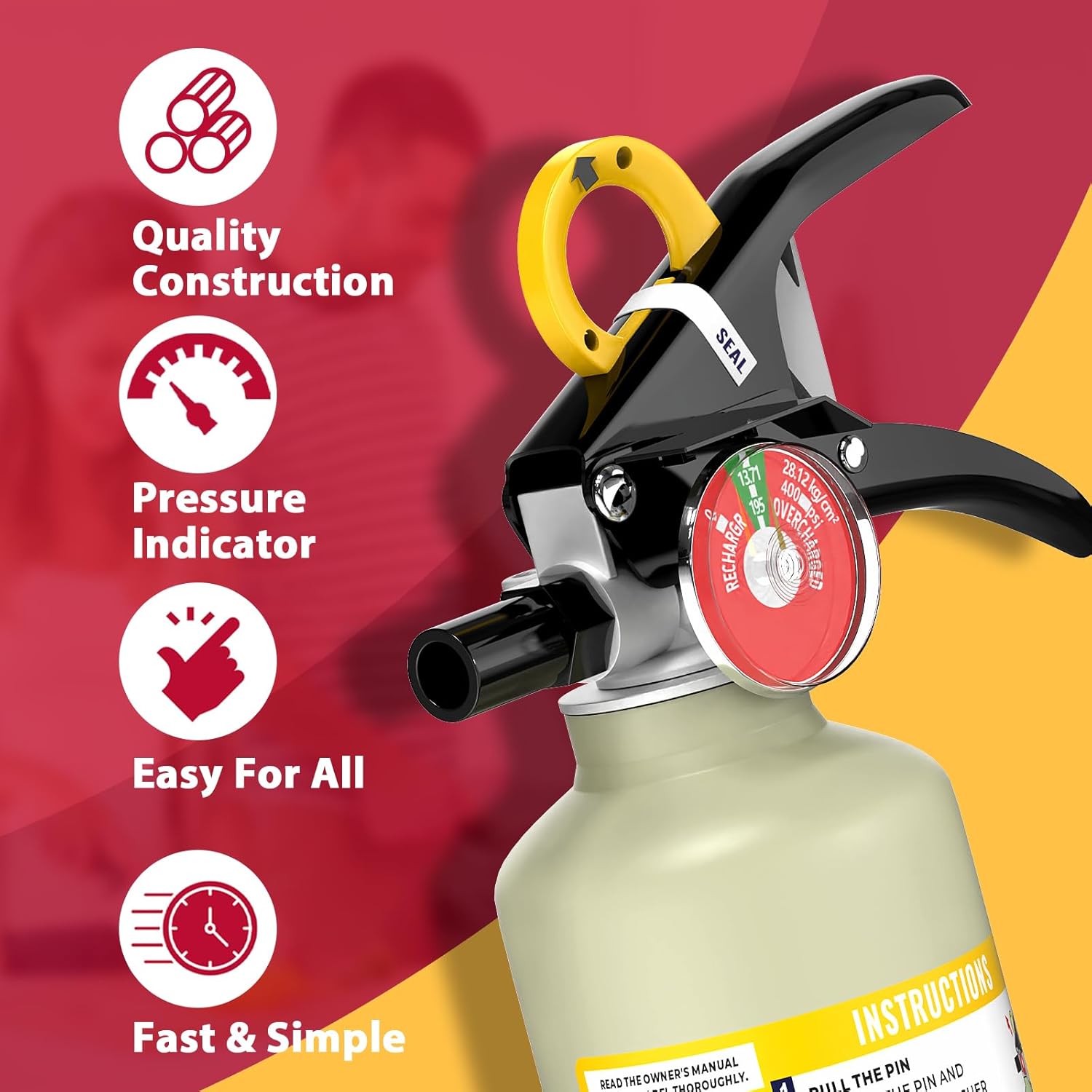 Ougist ABC Dry Powder Fire Extinguisher, 2.5lb – 1-A:10-B:C Rated for Home, Office & Vehicle, Quick Release, Easy-Grip Handle, Ideal for Electrical & Grease Fires, Car Extinguisher, Model FF1KG - Image 3