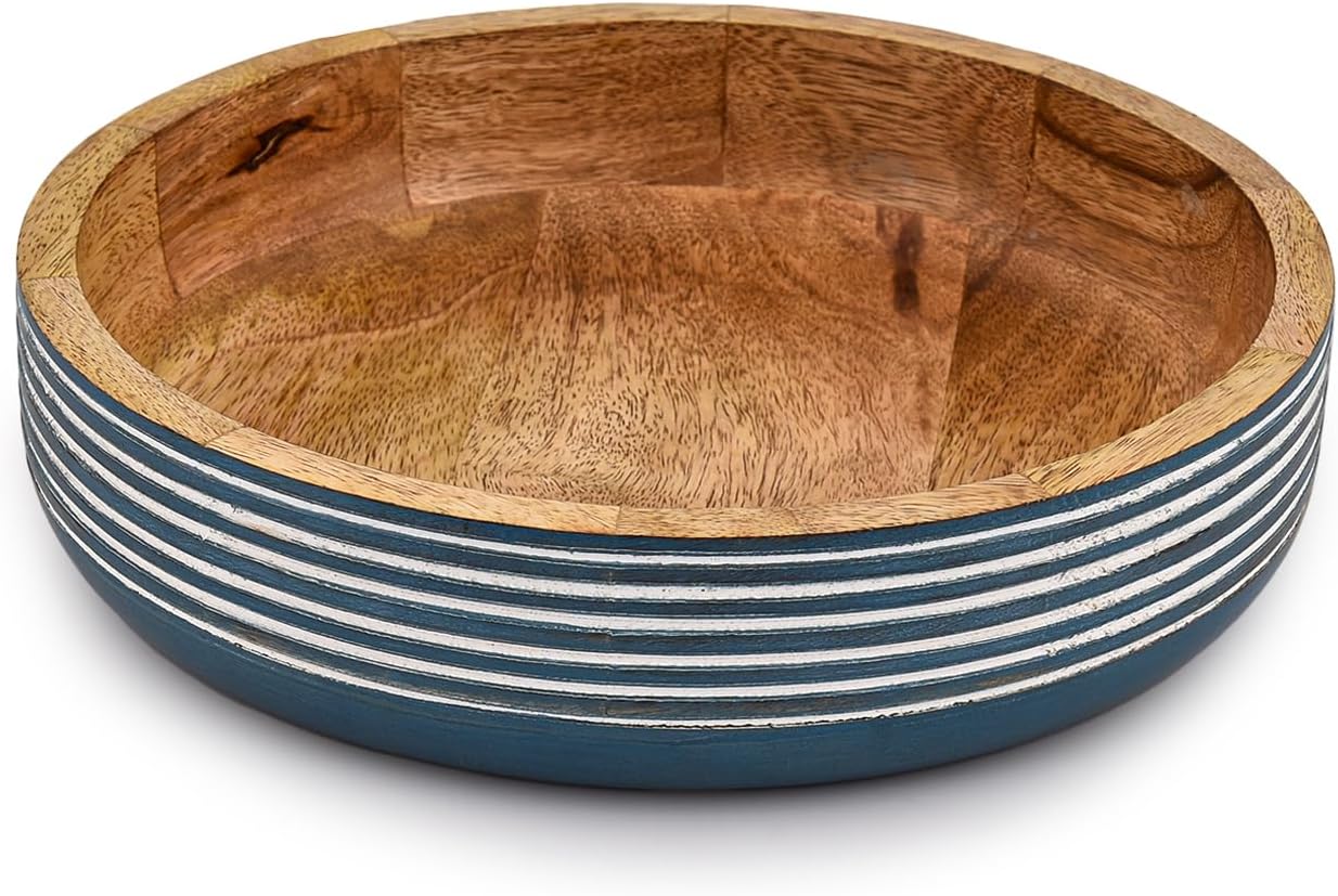 Decorative Bowls Mango Wood for Home Décor Unique Table Centerpieces, Wooden Home Decor Accents for Farmhouse Rustic Style (10" X 10" X 2.5")