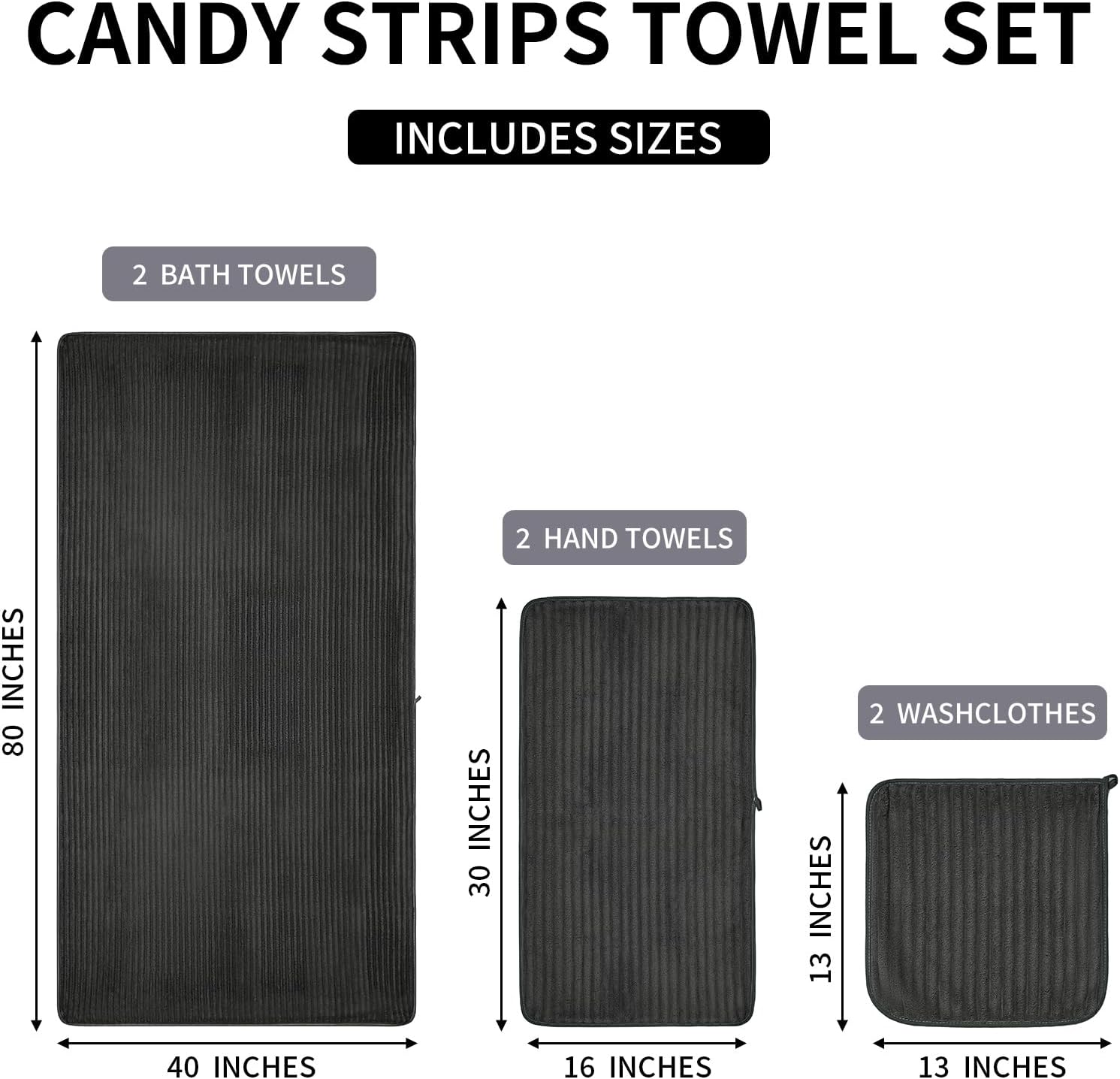 Extra Large Bath Towel Set of 6 (40"x80"),Oversized Bath Sheet Super Soft Highly Absorbent Microfibers Quick Dry Luxury Shower Towel for Bathroom Spa Gym Hotel Yoga (Charcoal Gray, 6Piece) - Image 8