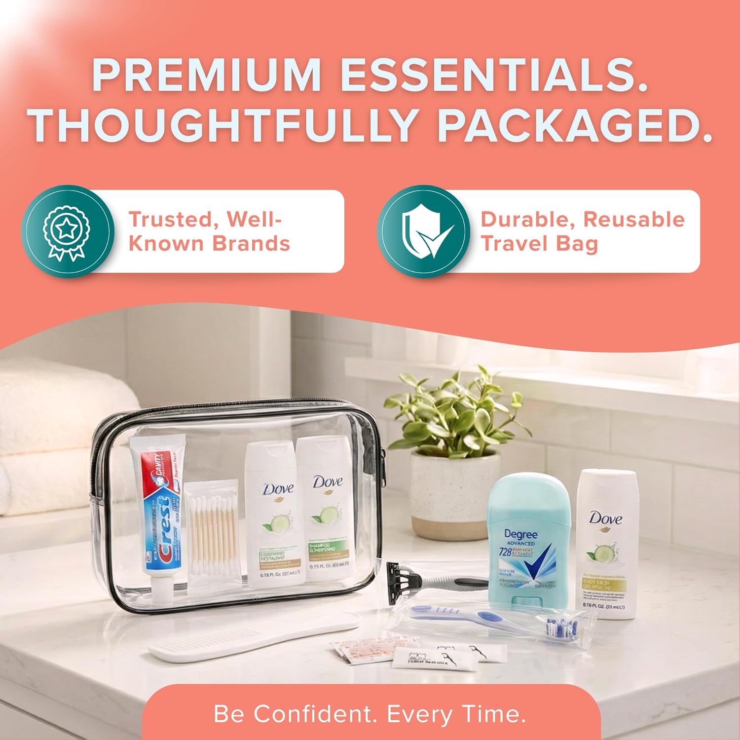 Trektote 12-Piece Women’s Travel Hygiene Kit with Toiletries & Grooming Essentials, TSA-Compliant, Clear Cosmetic Bag, Available in Bulk - Image 4