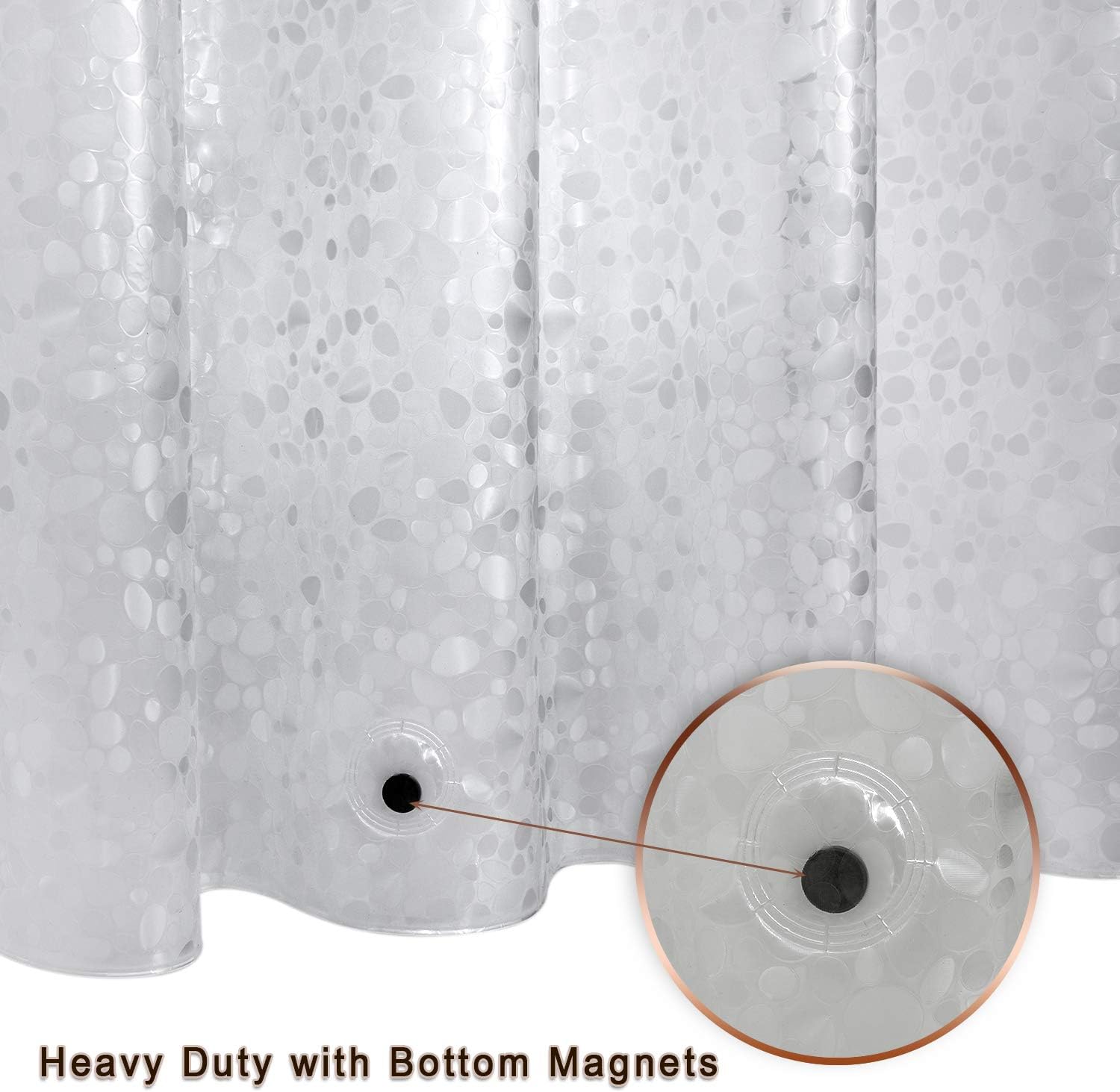 Bostofy Waterproof Shower Curtain Liner 8G EVA Thick Shower Curtain with Heavy Duty 3 Bottom Magnets, Shower Liner for Shower Stall, Bathtubs, 3D Pebble Pattern, 72 x 72,12 Hooks - Image 3