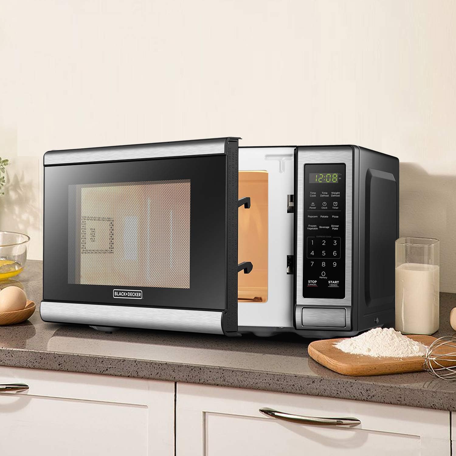 BLACK+DECKER EM720CB7 Digital Microwave Oven with Turntable Push-Button Door, Child Safety Lock, 700W, Stainless Steel, 0.7 Cu.ft - Image 6
