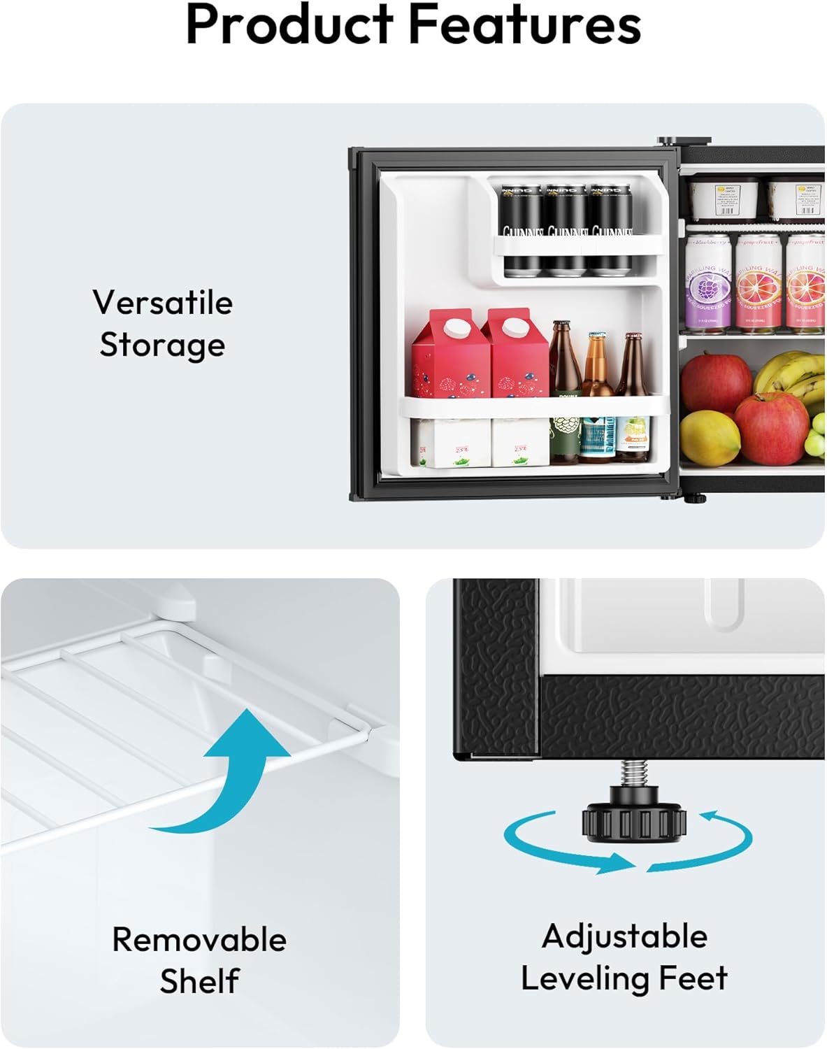 EUHOMY 1.7 Cu.Ft Mini Fridge, Reversible Single Door Compact Refrigerator, Adjustable Thermostat, Energy Saving, Mini Fridge for Bedroom, Office, Dorm, Black - Image 7