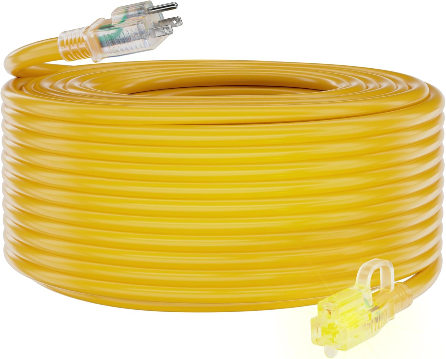 HUANCHAIN 12/3 Gauge Heavy Duty Outdoor Extension Cord 100 ft Waterproof with Lighted end, Flexible Cold-Resistant 3 Prong Electric Cord Outside, 15Amp 1875W 12AWG SJTW, Yellow, ETL - Image 8