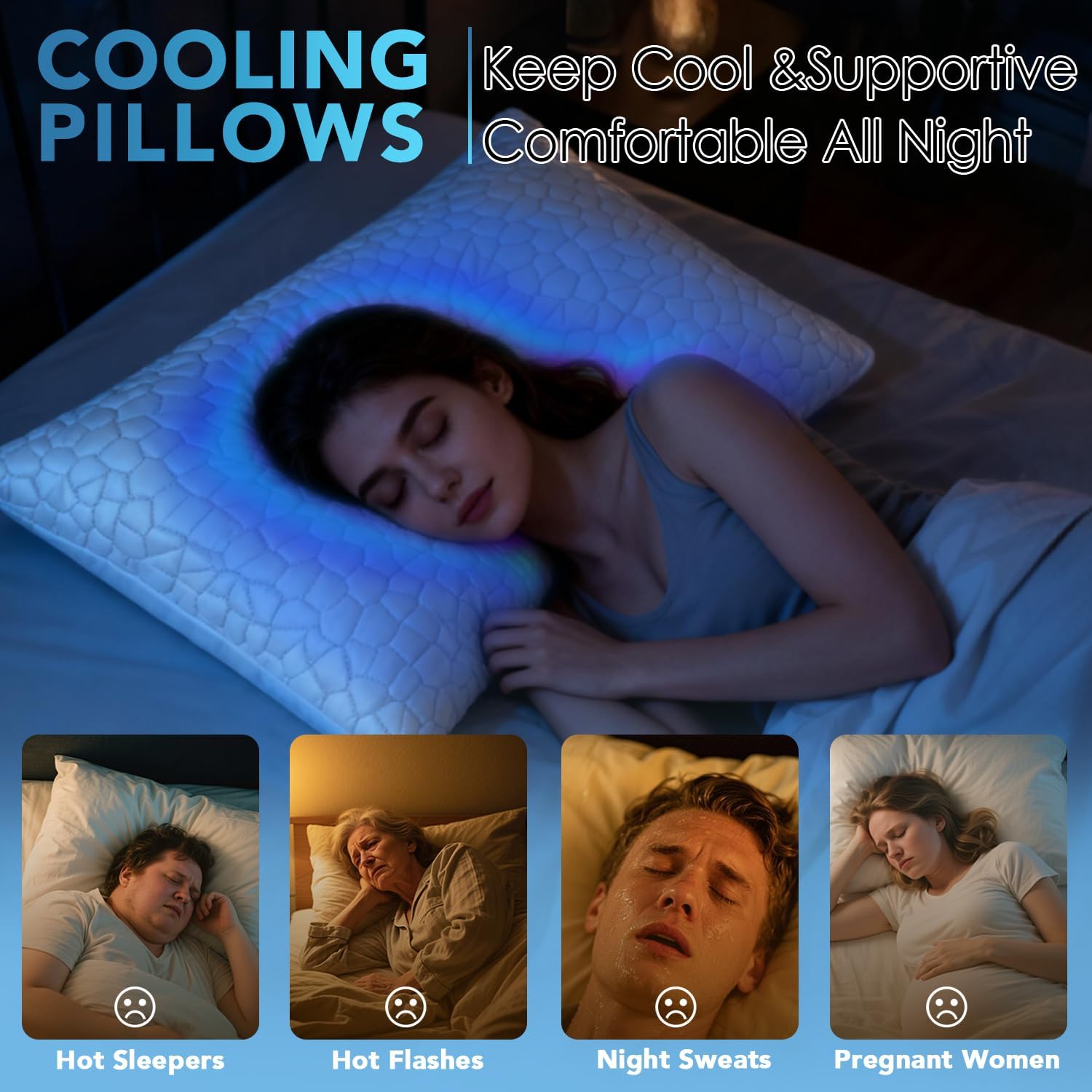 QUTOOL Cooling Pillow for Sleeping 2 Pack, Luxury Shredded Memory Foam Bed Queen Pillows Set of 2, Cool Pillow for Hot Sleepers Adjustable Firm Pillow for Side, Back, Stomach Sleepers Soft Yet Support - Image 3