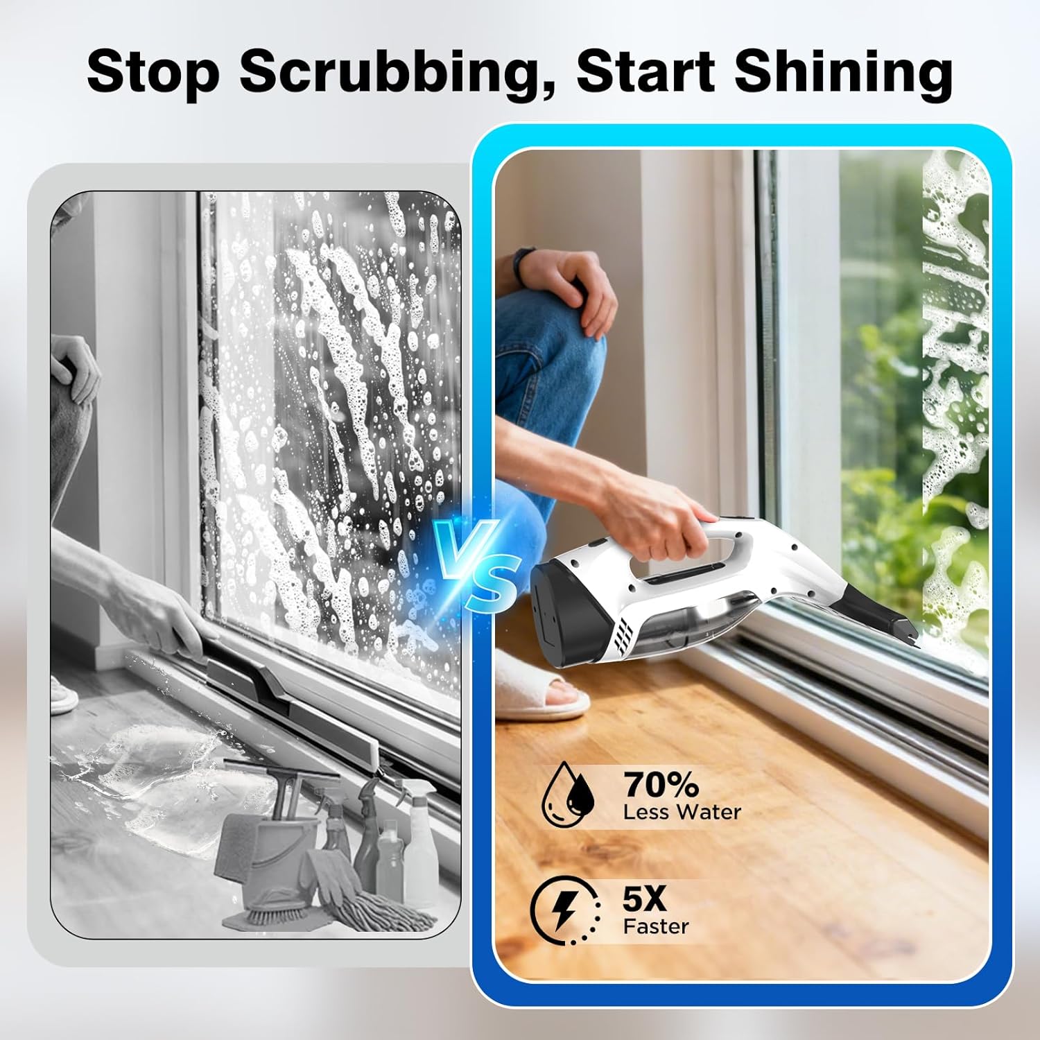 Window Vacuum Squeegee Cordless, 2000Pa Electric Window Cleaner Tool with 2200mAh & 150ml Water Collection Tank, Window Cleaning Kit Shower Squeegee for Glass Doors, Windows, Mirrors, Car (White) - Image 3