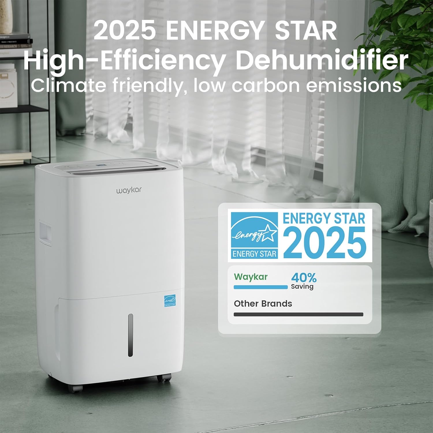Waykar 120 Pints Energy Star Dehumidifier for Spaces up to 6,000 Sq. Ft at Home, in Basements and Large Rooms with Drain Hose and 1.14 Gallons Water Tank - Image 3