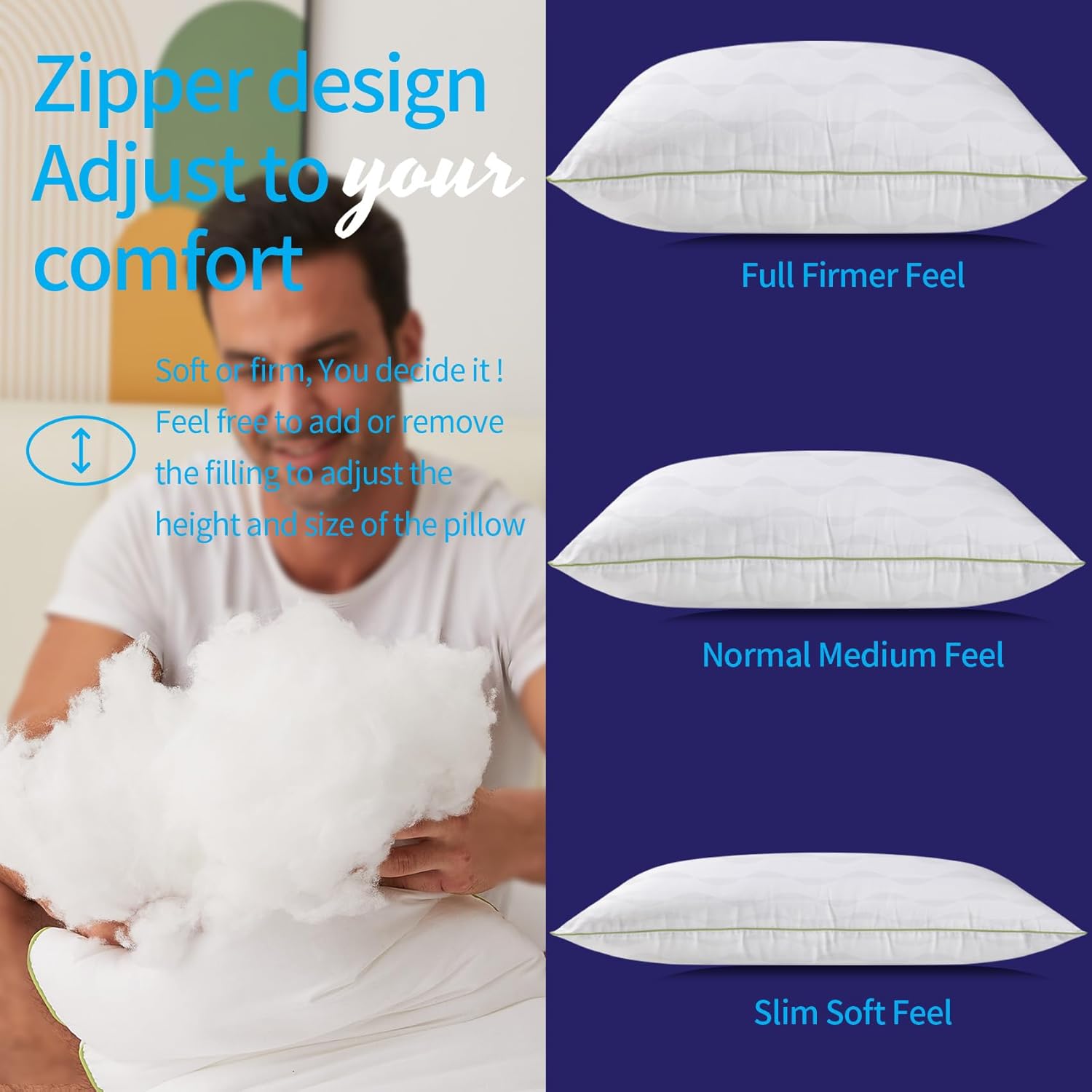 Bed Pillows King Size Set of 2,for Sleeping, Adjustable King Pillows 2 Pack with Zipper, Cooling Hotel Quality with Premium Soft Down Alternative Fill - Image 7
