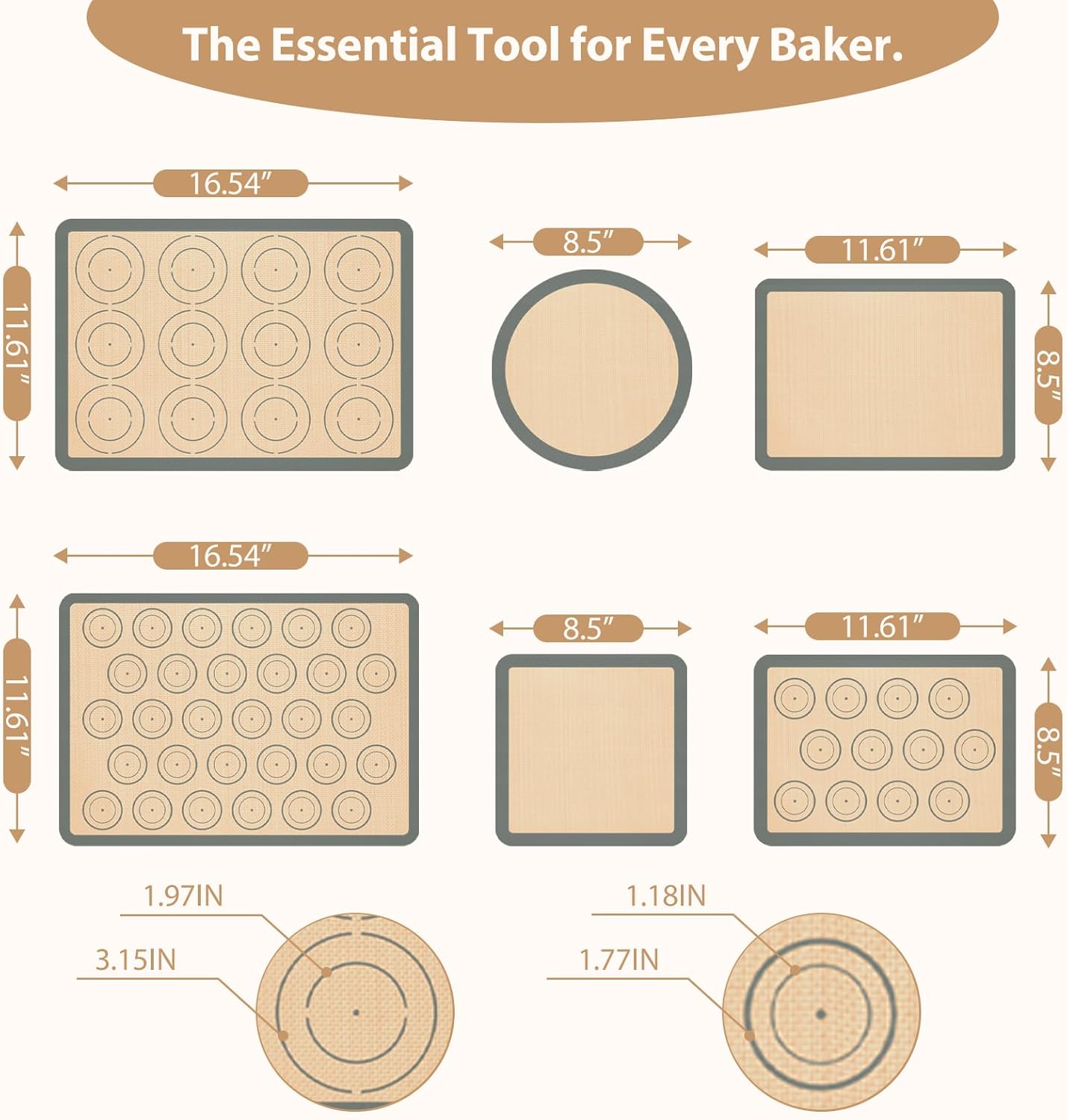 Silicone Baking Mat Set of 6, Silicone Mats for Baking, Baking Sheets Non Stick for Macaron, Cookie, Pizza, Bread and Pastry, Baking Supplies for Oven, Food Grade Reusable - Image 5