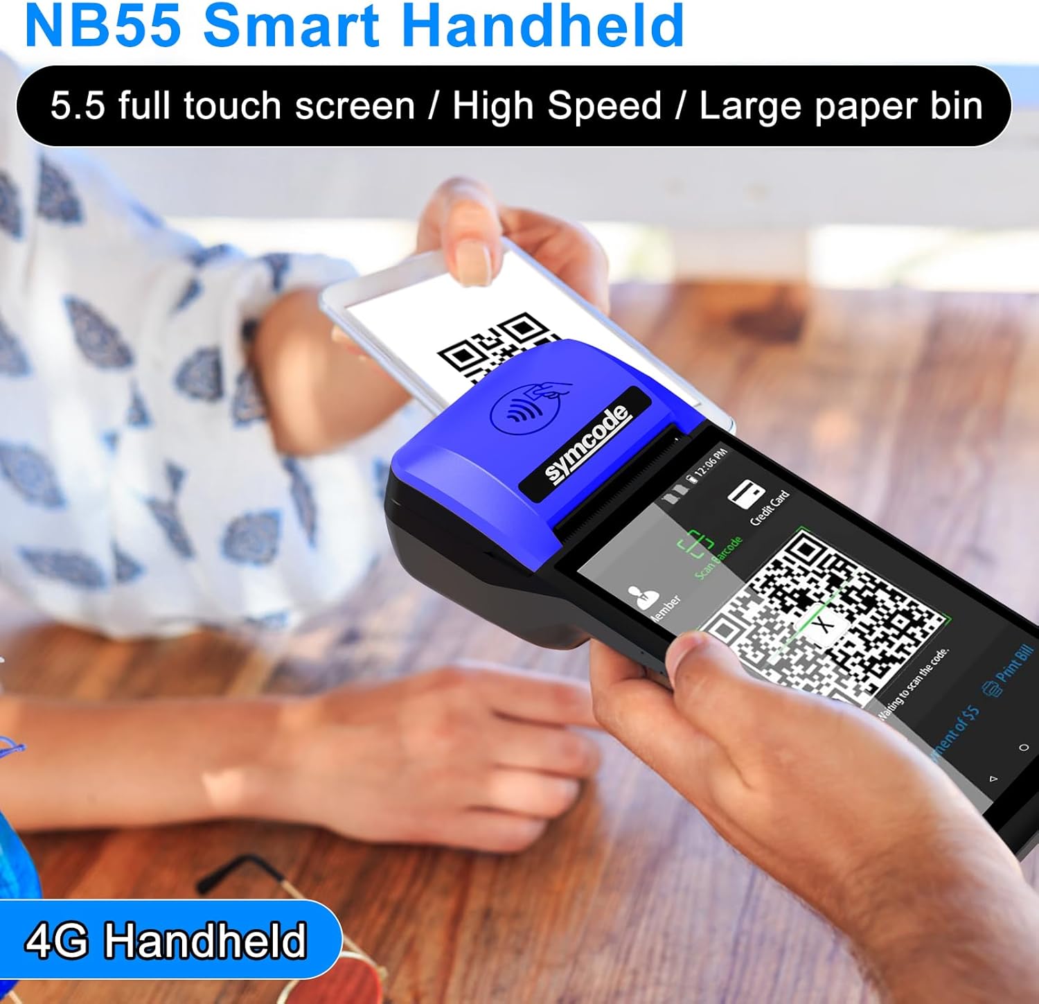 symcode POS PDA Mobile POS Machine Terminal Thermal Receipt Printer 5.99" High Resolution and Clear Touch Screen Handheld PDA Printer Android 8.1 OS Built-in Google Play and NFC - Image 5