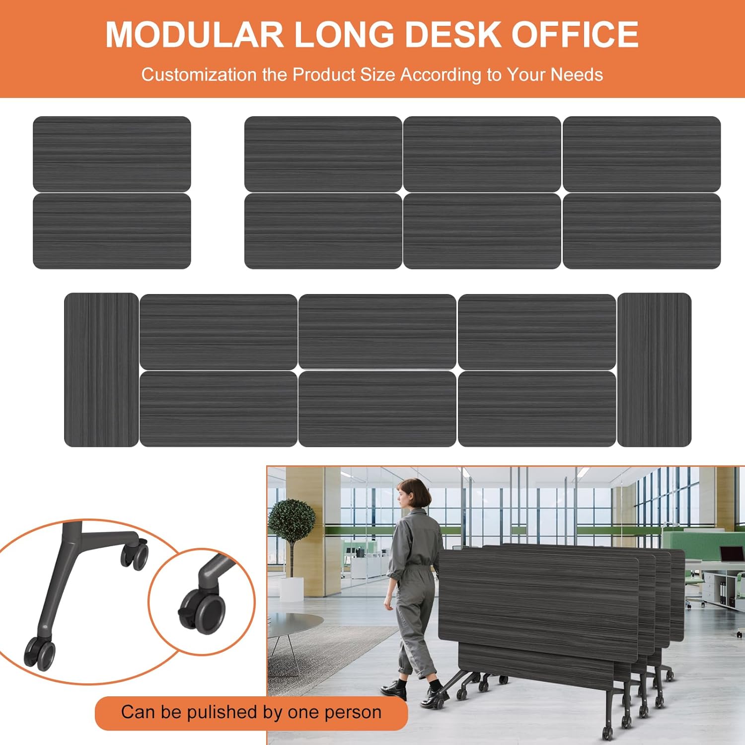 Folding Conference Room Tables,Mobile Training Table with Wheels - Rectangular Large Business Seminar Furniture Tables for Office,Meeting Room,School,Wooden (6, Black A, 61IN) - Image 5