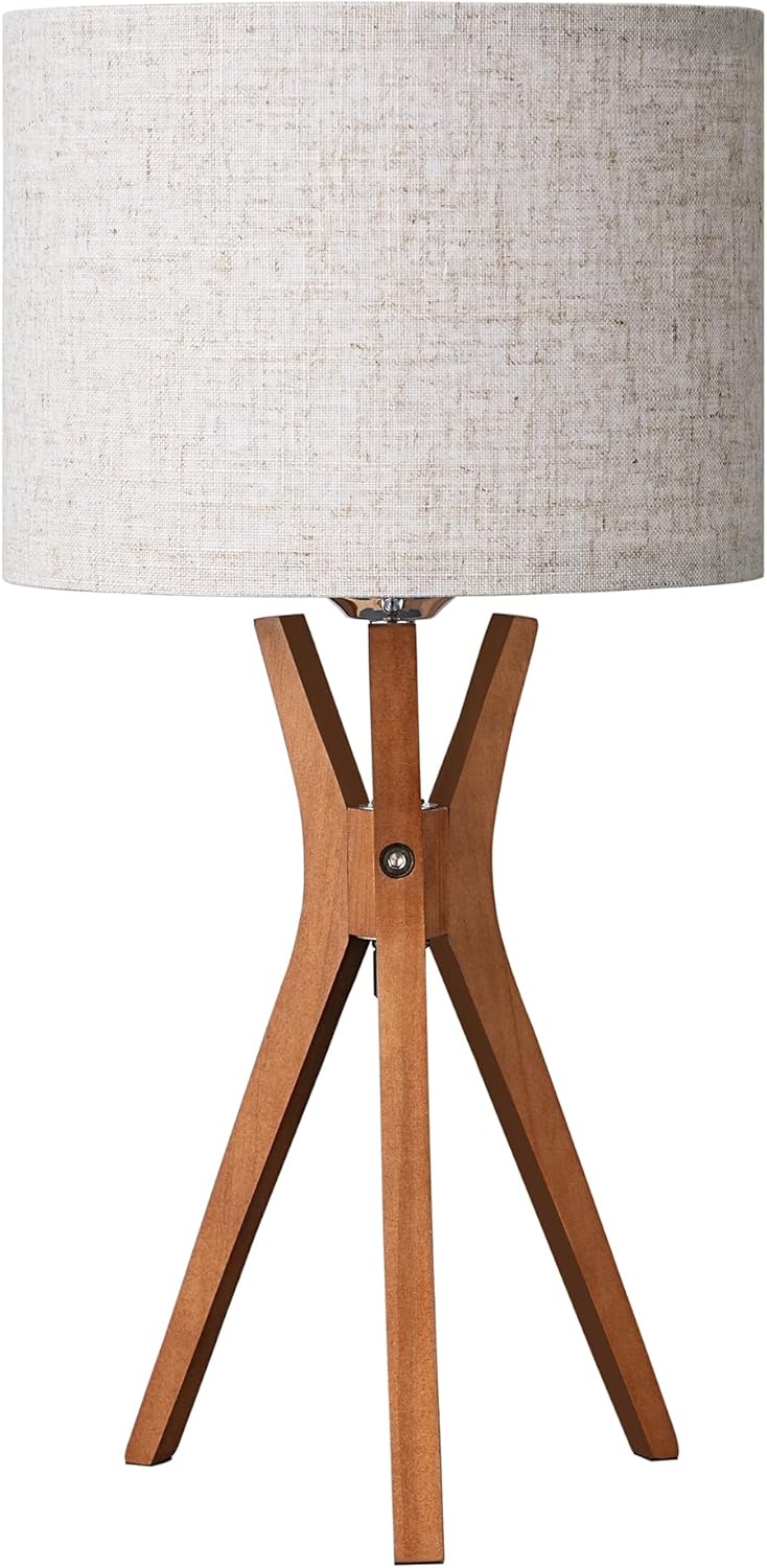 EDISHINE Mid Century Table Lamp, 17.5" Tripod Bedside Lamp with Deep Wood Color Light Base & Beige Linen Lampshade, Nightstand Lamp for Bedroom, Living Room, Reading Room, E26 Base - Image 8
