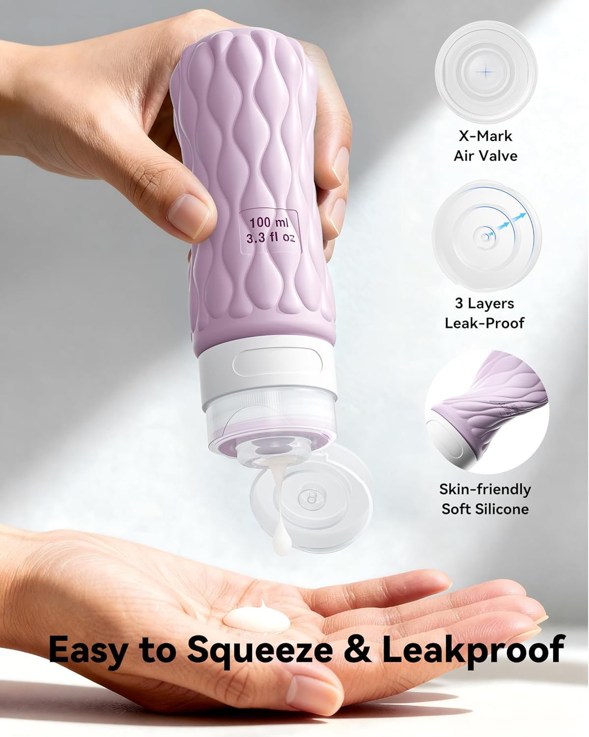 Silicone Travel Bottles for Toiletries 8 Pack Travel Size Toiletries 3.4 oz 1.7 oz, Leakproof Squeeze Travel Size Containers Refillable Cosmetic Jars Set for Shampoo, Conditioner, Creams - Image 3
