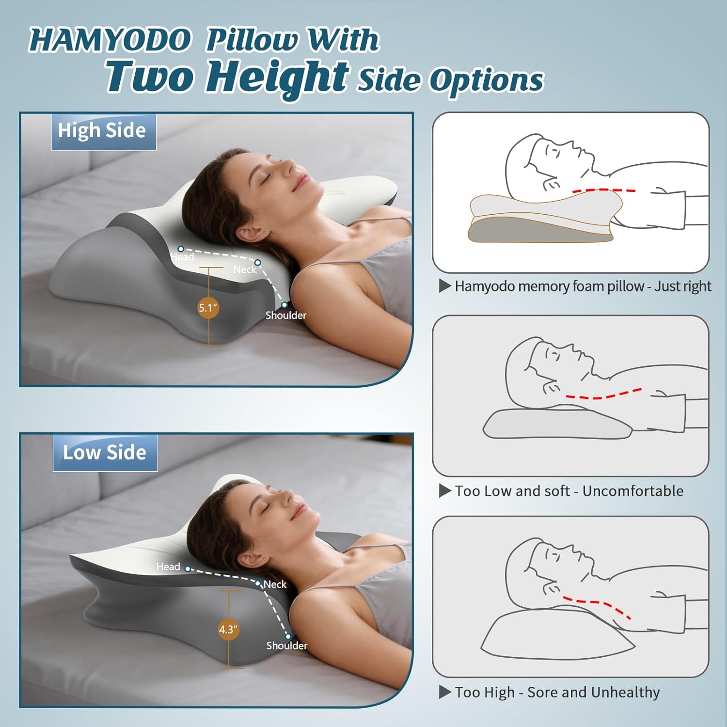 Cervical Neck Pillow for Pain Relief, Bed Pillows for Sleeping, Ergonomic Cooling Pillow, Orthopedic Contour Pillow for Side Back Stomach Sleepers,Neck Support Memory Foam Pillows with Pillow Covers - Image 6