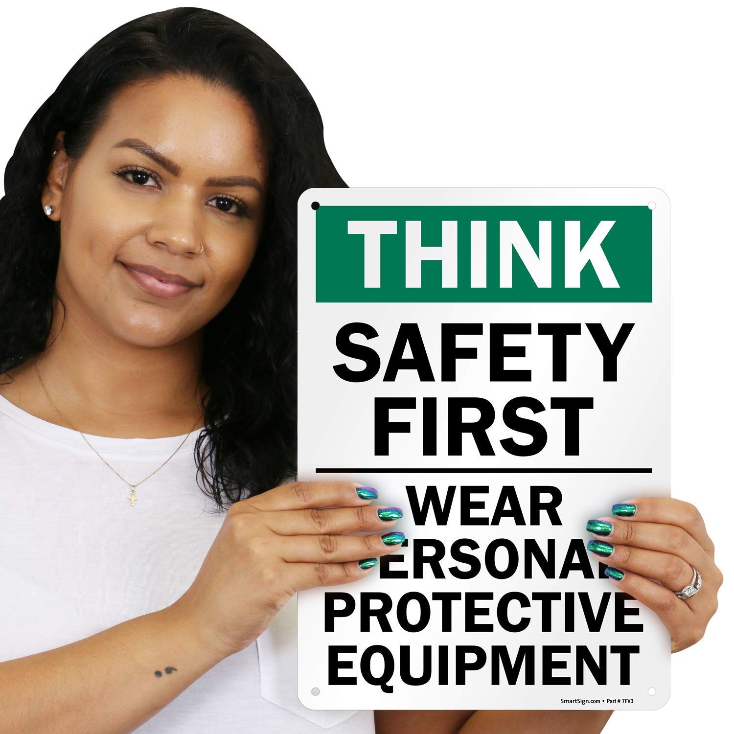 SmartSign - S-2917-AL-14 "Think Safety First - Wear Personal Protective Equipment" Sign | 10" x 14" Aluminum 10" x 14" Non-Reflective Aluminum - Image 2