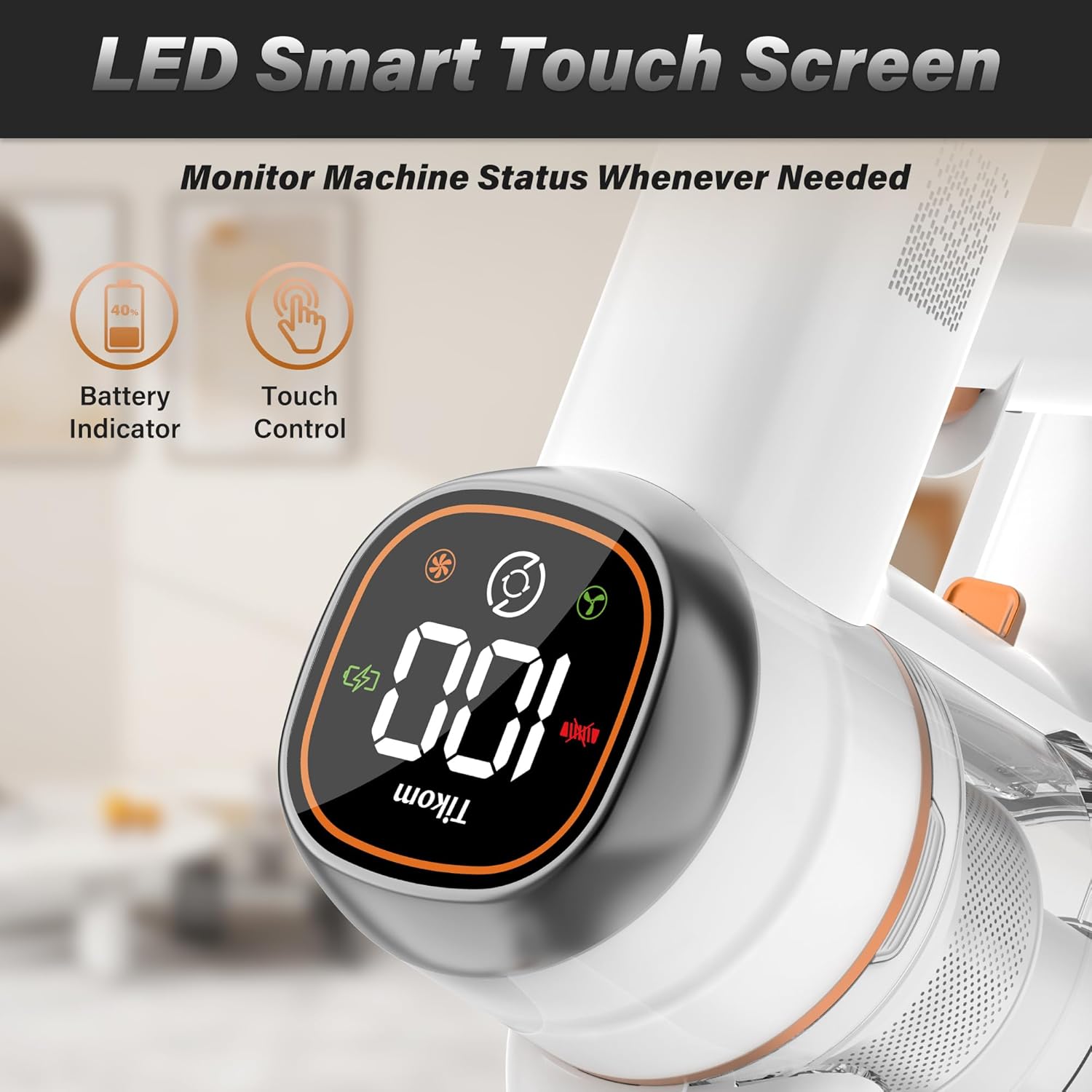 Tikom V500 Cordless Vacuum Cleaner for Home, 40000Pa/450W Stick Vacuum with LED Touch Screen, Charging Wall Dock, Anti-Tangle, Lightweight Handheld Vacuum for Pet Hair, Hard Floor, Carpet - Image 3