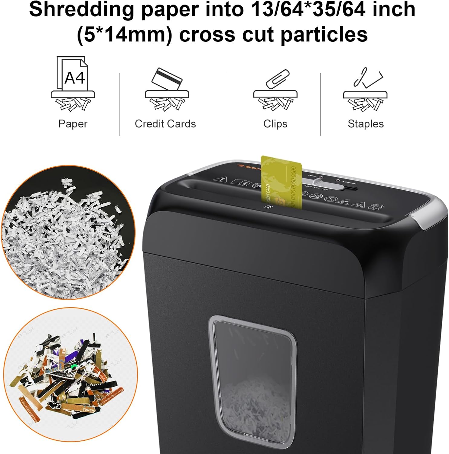 Bonsaii Paper Shredder for Home Use, 3.4 Gal Wastebasket, 6 Sheet Crosscut Paper Credit Cards, Staples, and Clips Shredder for Home Office Use, Portable Handle Design (C237-B New Version) - Image 3