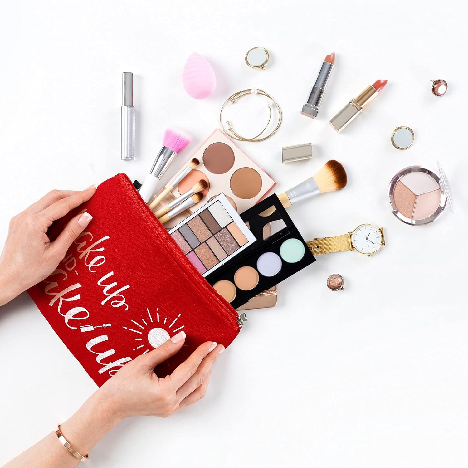 Weewooday 16 Packs Make up Bags Bulk Multicolor Funny Canvas Makeup Bags Travel Cosmetic Inspirational Pouch with Zippers Cotton Toiletry Pouches for Women(Glitter Pattern) - Image 3