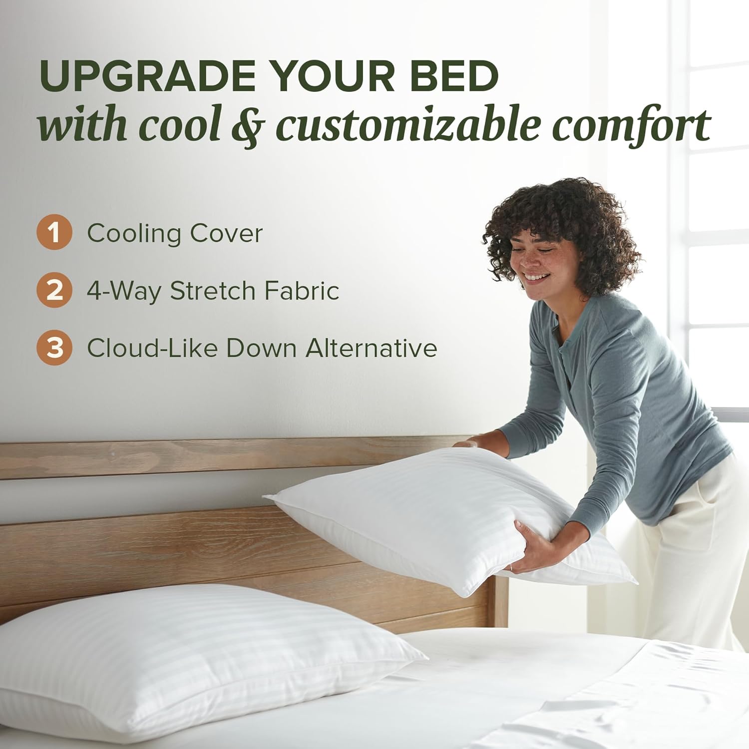 Beckham Hotel Collection Summer Sanctuary Queen Pillow - Cooling Qmax Adjustable Down Alternative Pillow w/Extra Fill, Ideal for Side Back Stomach Sleepers - Image 6