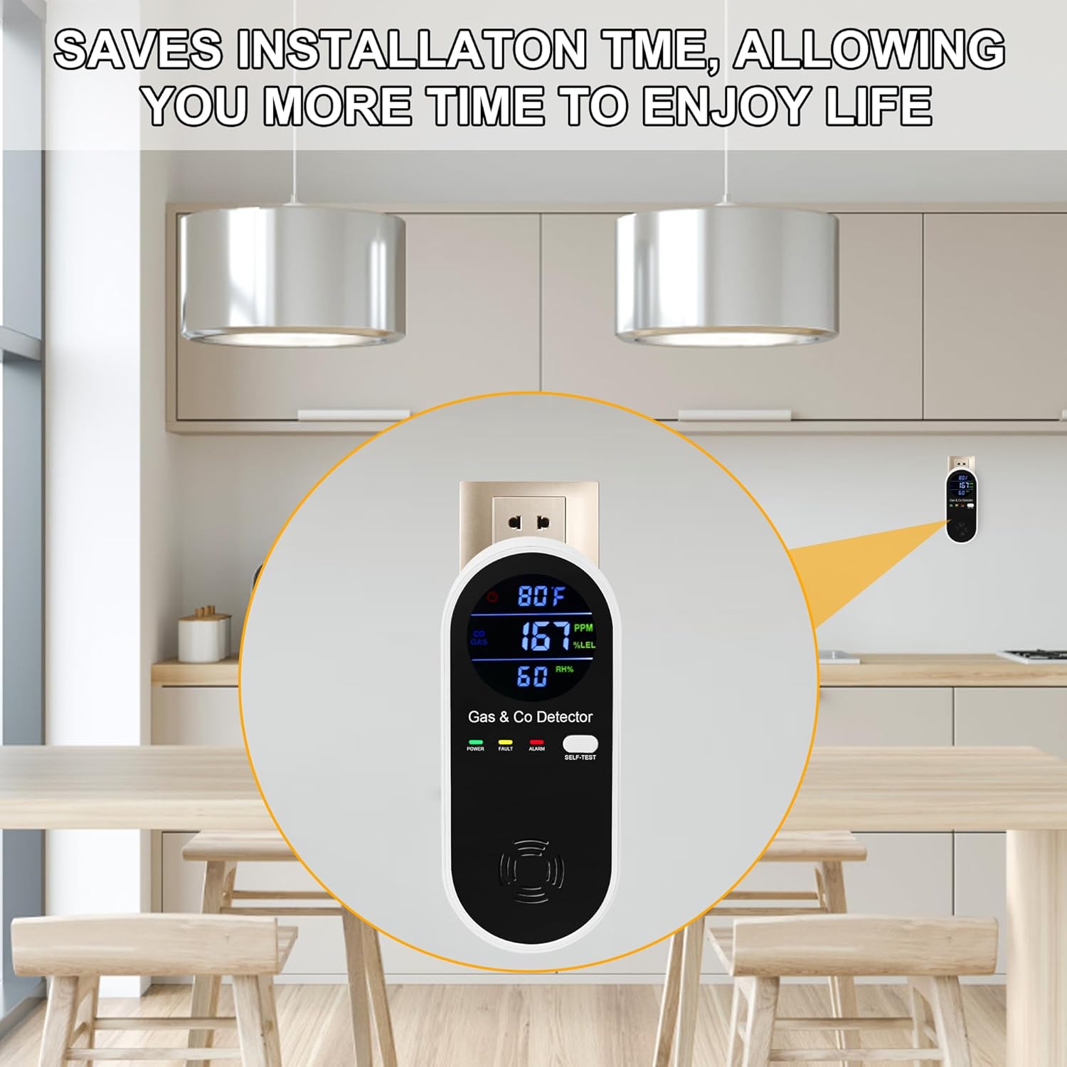 Koabbit Explosive-Gas & Carbon-Monoxide-Detectors, Plug in Carbon Monoxide Alarm,Natural Gas Detector,4-in-1 Combustible Gas & CO Detector with Fahrenheit(°F) & Humidity for Home,RV,Apartment - Image 5