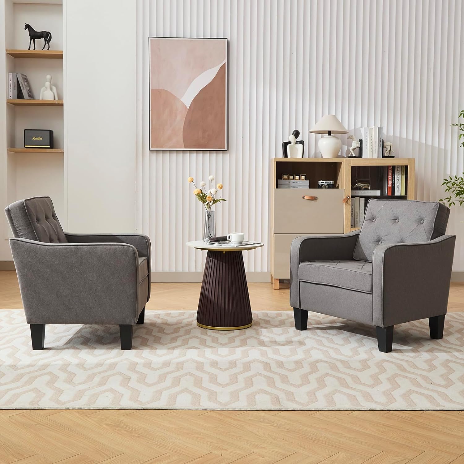STHOUYN Living Room Chairs Grey Accent Chairs Set of 2, Waiting Room Arm Chairs, Reading Chairs for Bedroom Comfy Club Chair Tufted, Office Small Space (2, Grey) - Image 2