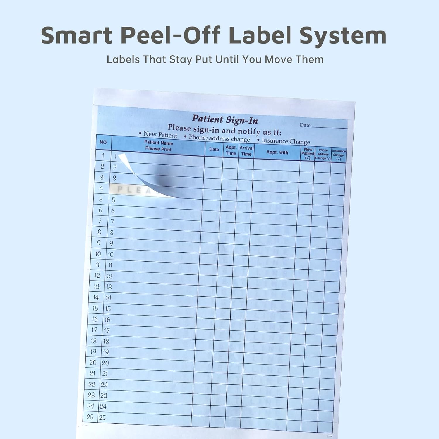 Patient Sign in Sheets, HIPAA Compliant, Carbonless 3-Part Medical Forms with Peel-Off Labels & Date Column,Simplify Check in for Clinics, Doctor Office, Blue (30-Pack) - Image 3