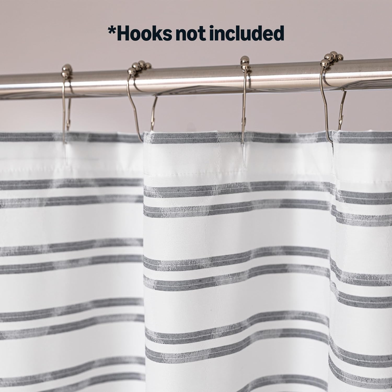 Amazon Basics Geometric Jacquard Fabric Shower Curtain for Bathroom, Lightweight, Waterproof and Washable, 72" W x 72" L, Grey Striped - Image 4