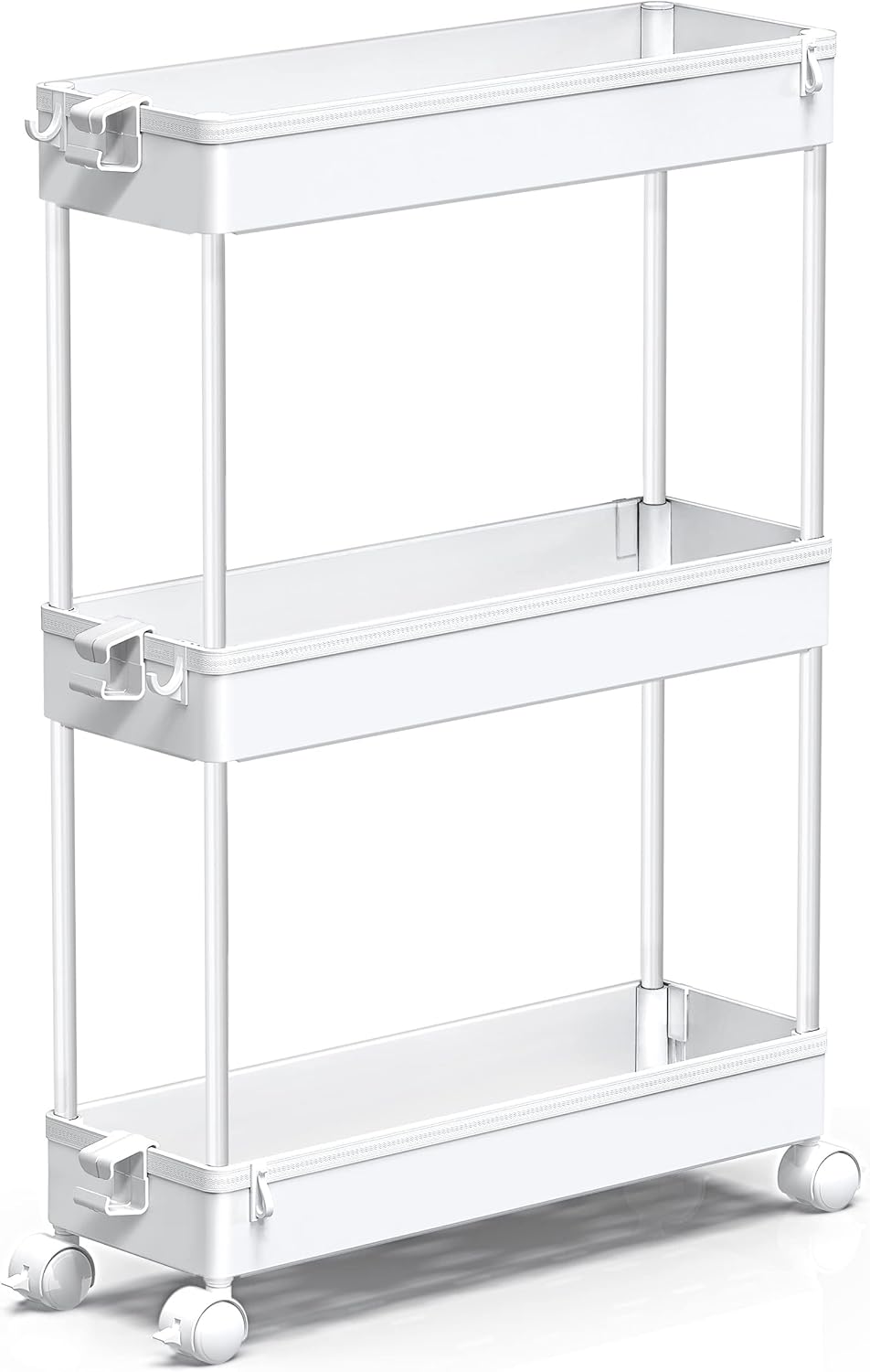 SPACEKEEPER Slim Rolling Storage Cart, 3 Tier Bathroom Storage Organizer Laundry Room Utility Cart Mobile Shelving Unit, Multi-Purpose for Kitchen Office Bathroom Laundry Narrow Places, White - Image 4
