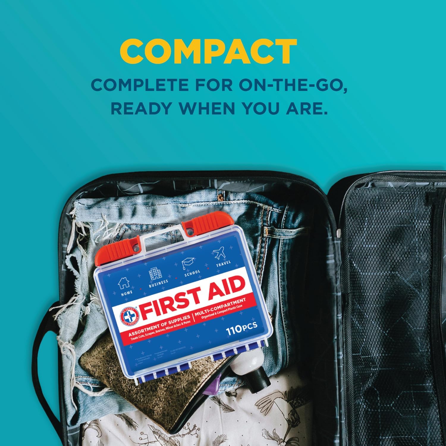 Be Smart Get Prepared 110 pc First Aid Kit: Clean, Treat, Protect Minor Cuts, Home, Office, Car, School, Business, Travel, Emergency, Outdoor, Camping & Sports, FSA/HSA (Packaging may vary) - Image 8