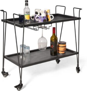 2-Tier Rolling Bar Cart with Wine G...
