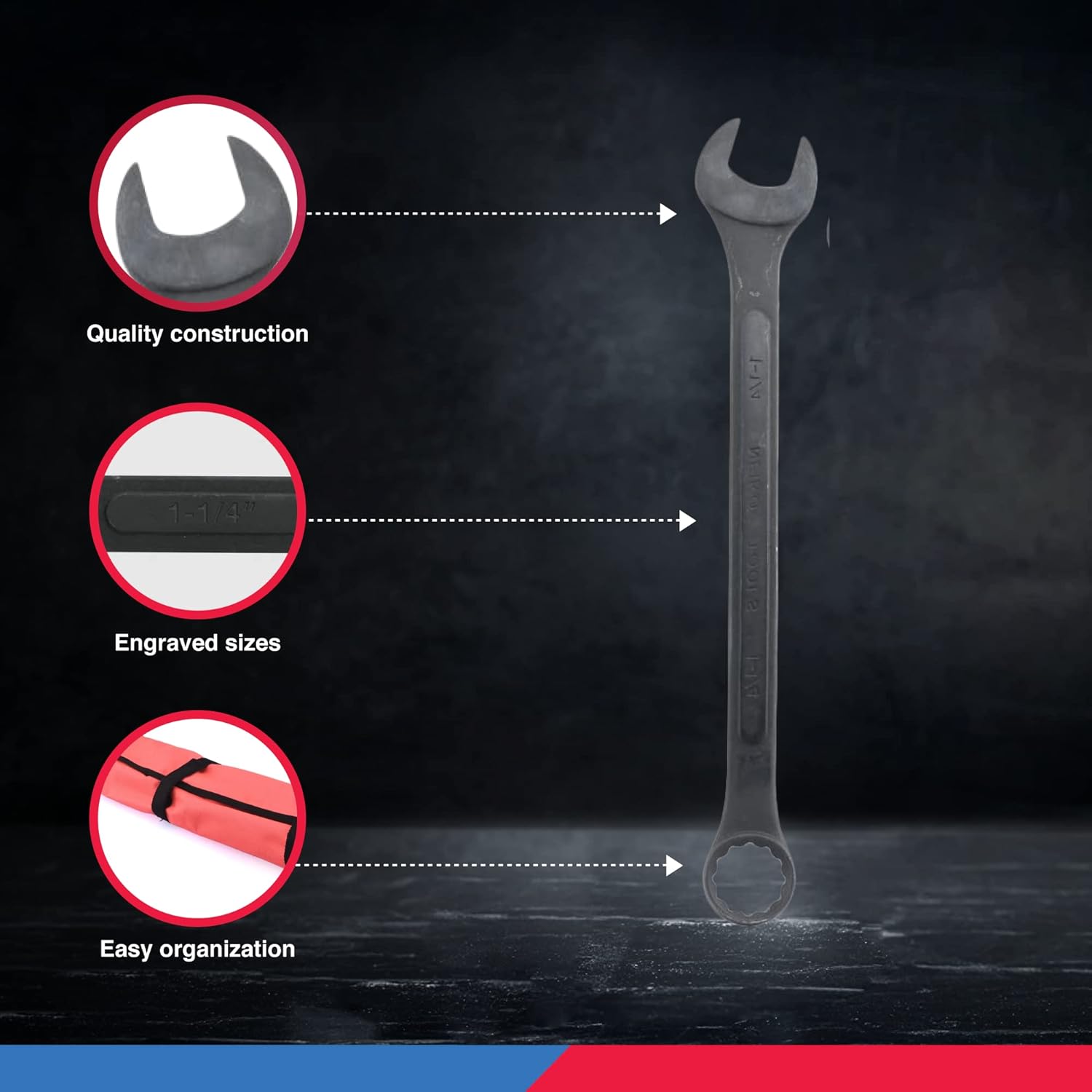 Neiko 03574A Jumbo Combination Wrench Set | 16 Piece | SAE | 1/4” to 1-1/4” | Raised Panel Construction - Image 4