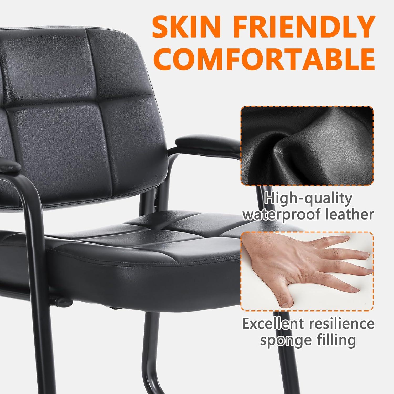 CLATINA Big & Tall Waiting Room Guest Chair with Bonded Leather Padded Arm Rest and Sled Base for Office Reception Lobby and Conference Desk, Black(4 Pack) - Image 5