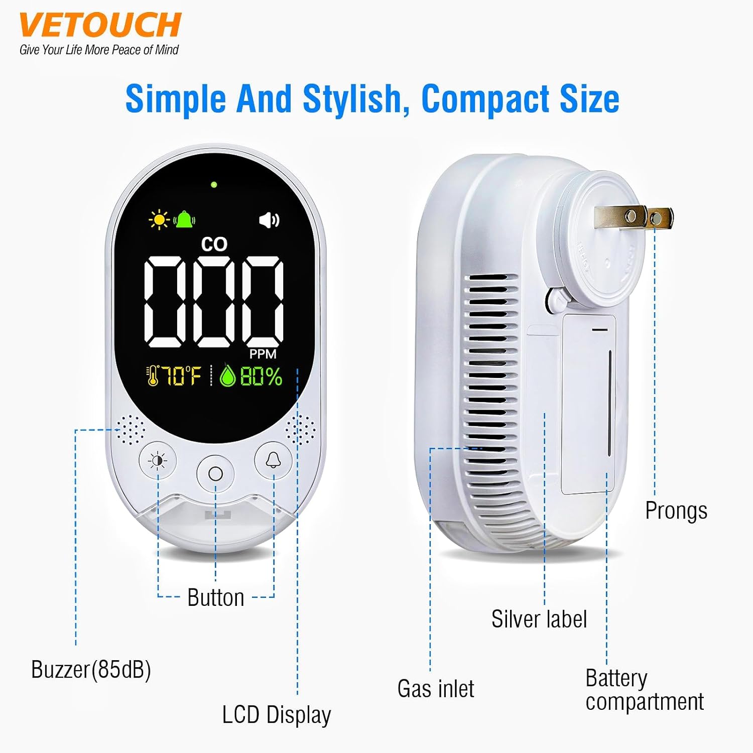 Portable Carbon Monoxide Detector Plug,Upgraded Version Configure Emergency Lighting CO Remind,Accurate Detection of CO Concentration Graded Warning, While Monitoring Temperature Humidity - Image 7