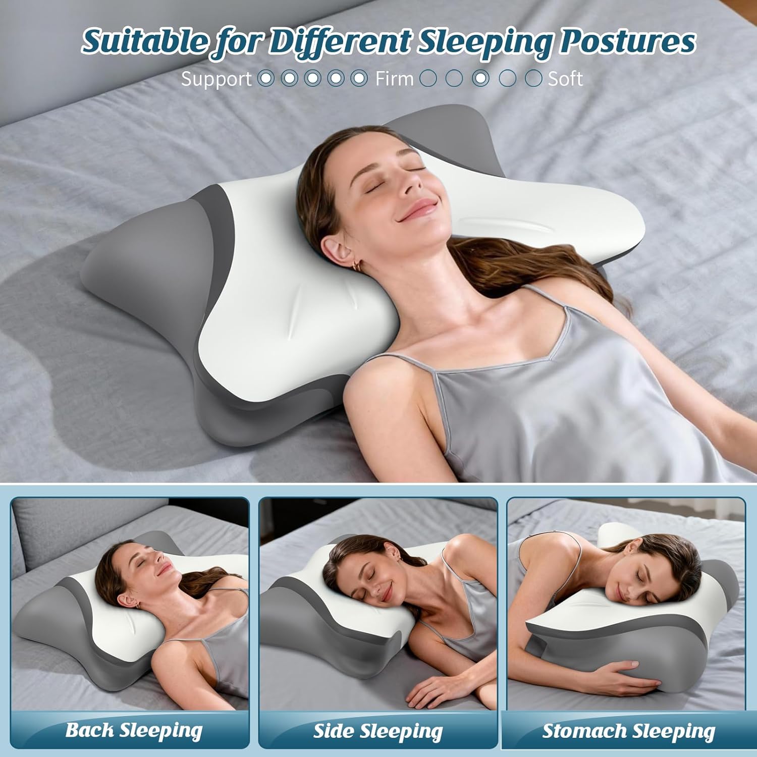 Cervical Neck Pillow for Pain Relief, Bed Pillows for Sleeping, Ergonomic Cooling Pillow, Orthopedic Contour Pillow for Side Back Stomach Sleepers,Neck Support Memory Foam Pillows with Pillow Covers - Image 7