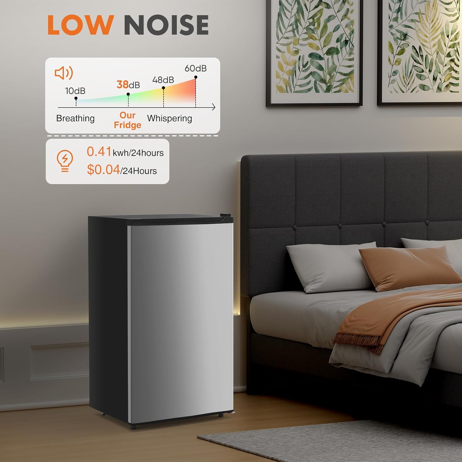 Sweetcrispy 3.2 Cu.Ft Mini Fridge with Freezer Small Refrigerator Single Door Adjustable Thermostat Energy-efficient Low Noise, Compact Fridge for Bedroom, Office, Dorm (Silver Door) - Image 6