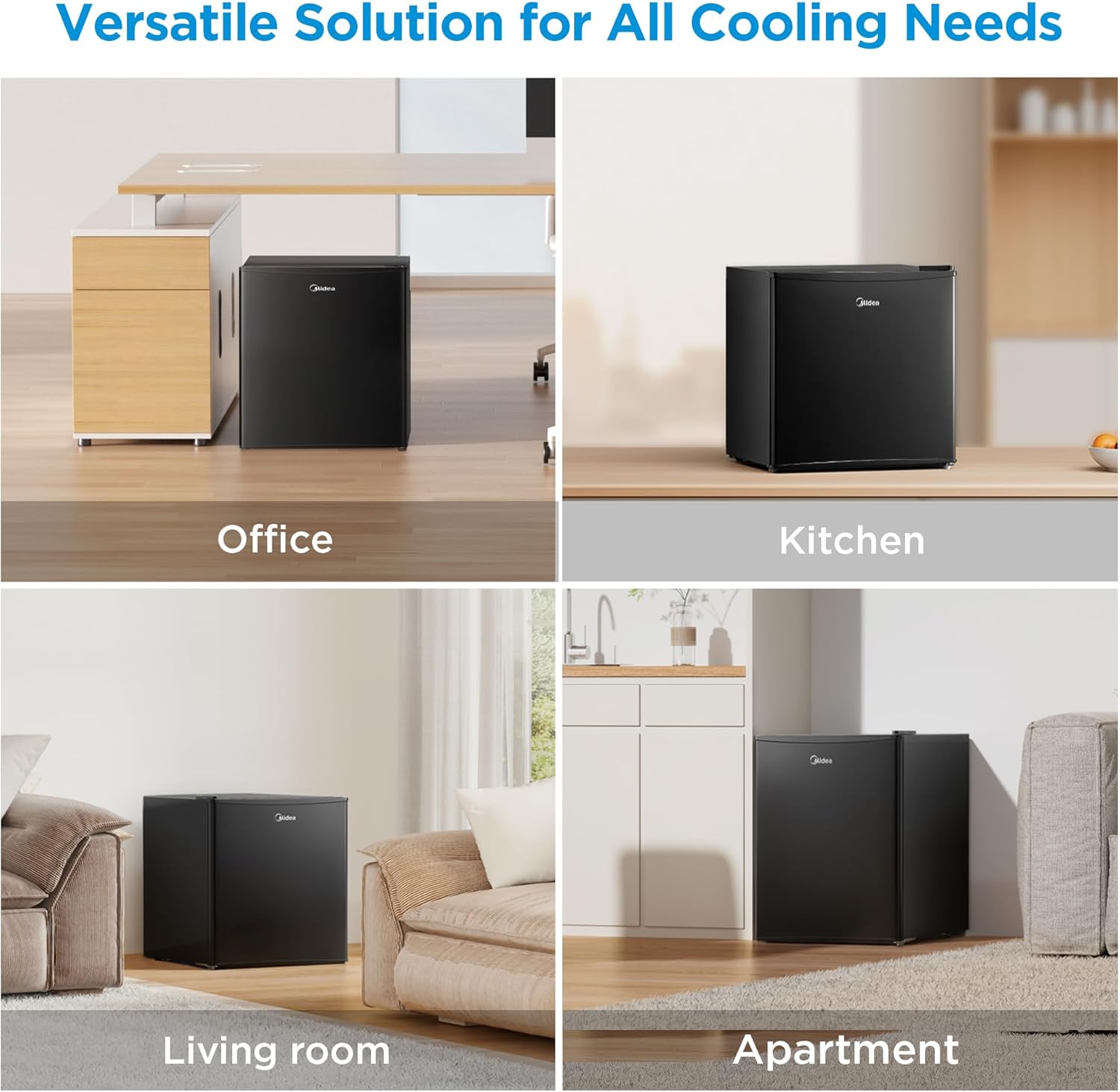 Midea MERM17B0ABB 1.7 Cu Ft Mini Fridge, Compact Refrigerator with Adjustable Thermostat, Reversible Door, Low Noise, Energy Efficient, Ideal for Dorm, Office, Bedroom, Black - Image 6